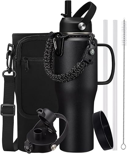 Miniatura 14 de Botella de agua de acero inoxidable de 32 oz - Mantiene fría durante 48 horas, caliente durante 24 horas, botella de agua aislada al vacío a prueba