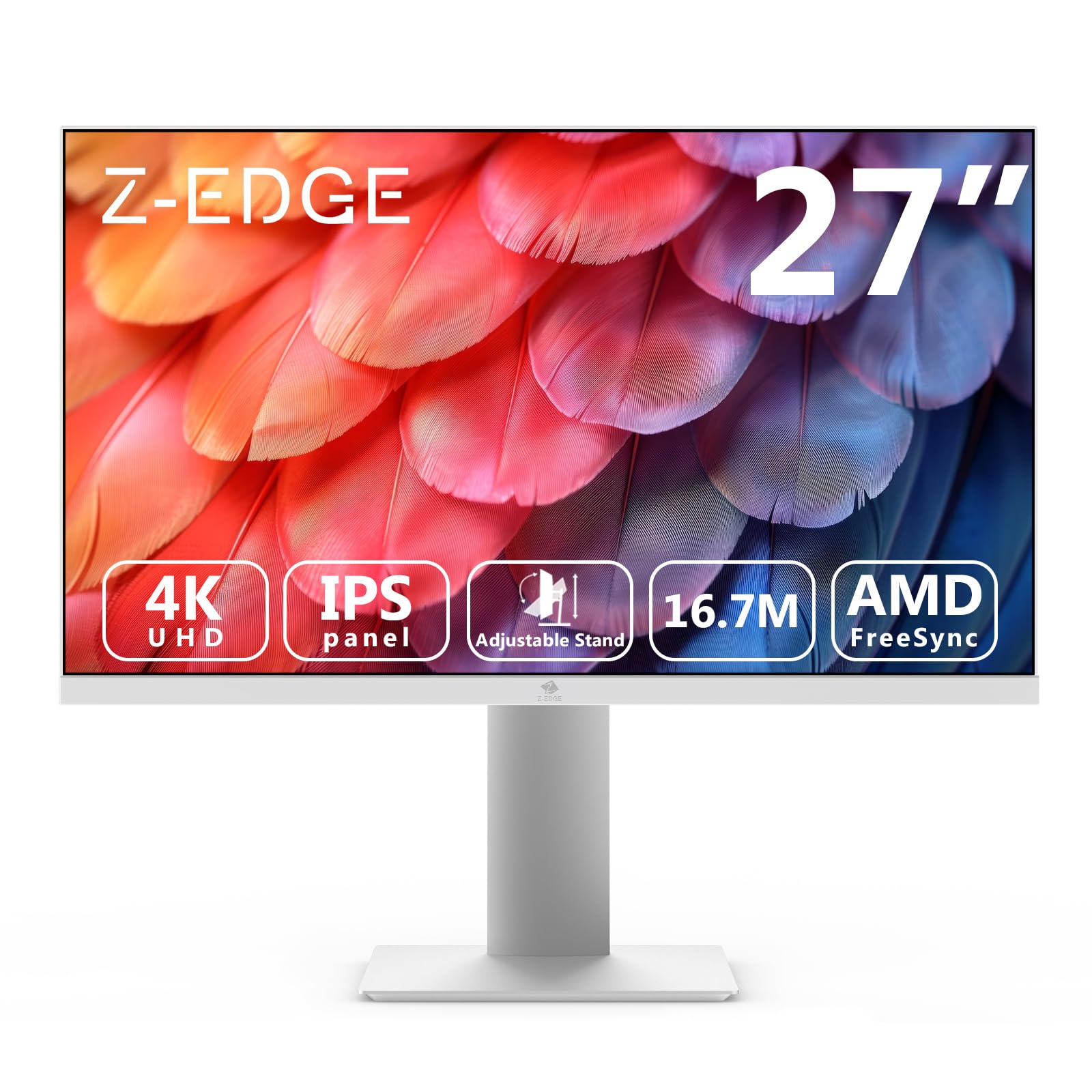 Z-Edge Monitor 27 Pollici IPS 4K (3840x2160), FreeSync, 60 Hz, Monitor UHD Bianco 16:9, 2xHDMI2.0 e 2×DP 1.4, 5 ms, Altezza Regolabile/Verticale/Orizzontale/Girevole, VESA (cavo DP incluso)