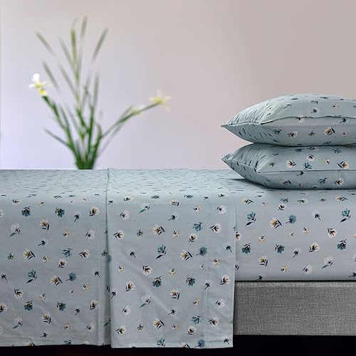 Tribeca Living Floryn - Juego de sábanas de franela con bolsillo extra profundo de 170 GSM, color azul suave, (FLORYNSHEFUBL) , azul claro