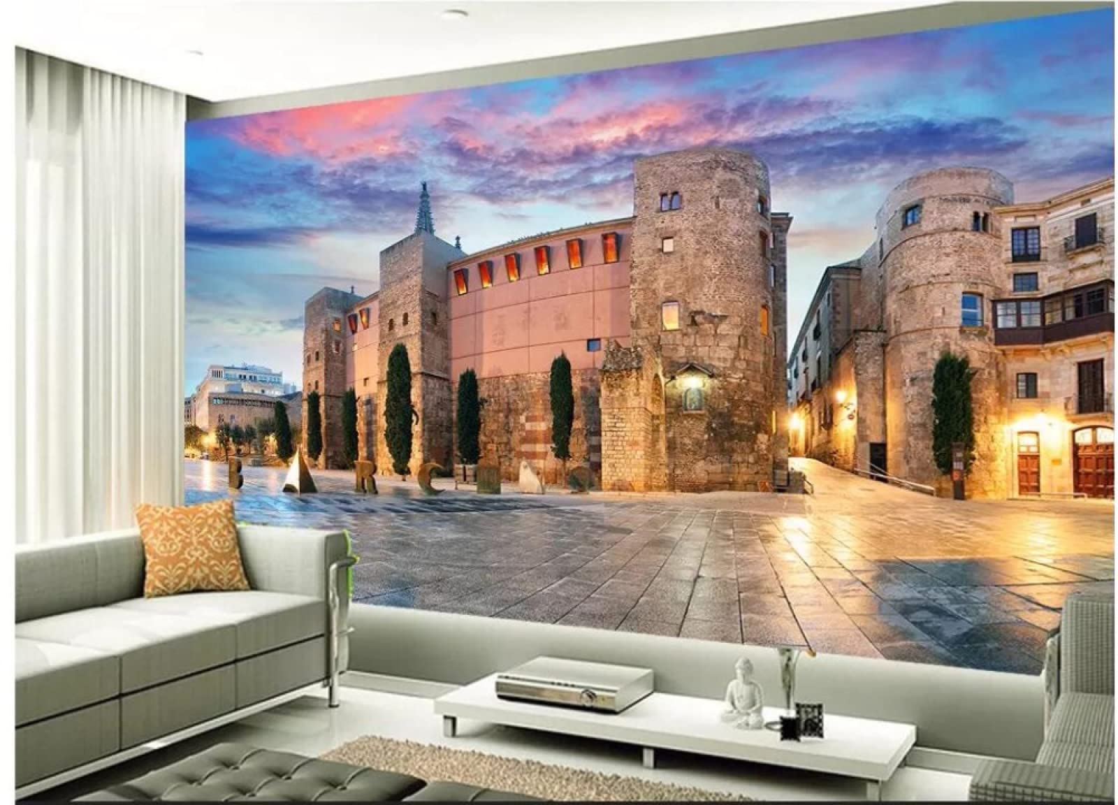 Papier peint murale 3D pour salon : évadez-vous avec un paysage architectural européen HD