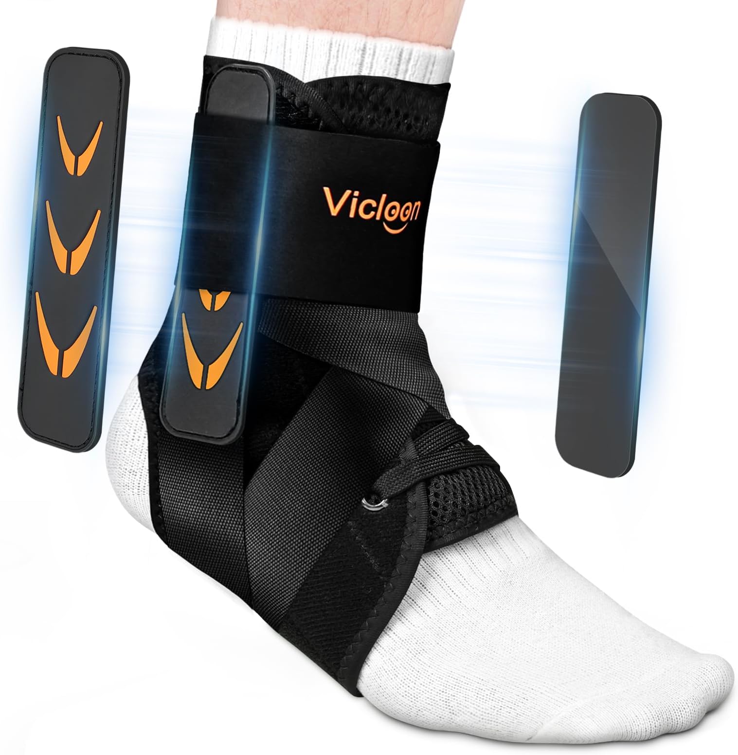 Vicloon Ankle Support Brace, Ankle Braces for Women&Men, Adjustable & Elastic Lacing Ankles Brace, Lace up Adjustable Ankles Support, Basketball, Running, Gym, Post, Fits in Shoes, L