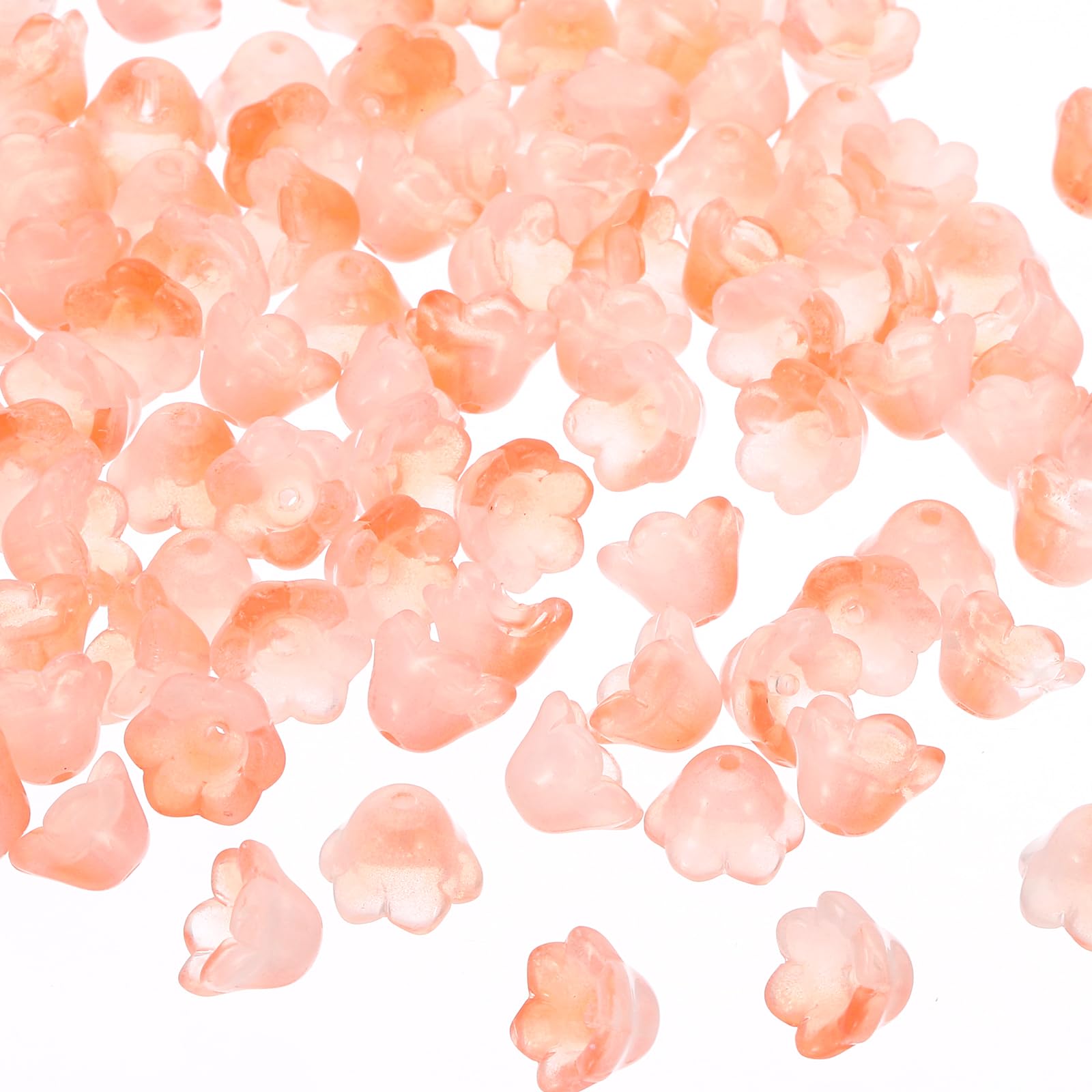 PATIKIL Glass Trumpet Flower Beads, 200 Pcs Gradient Flower Bead Charm for DIY Craft Decorations Orange