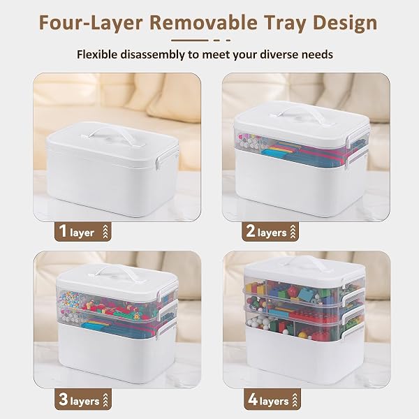 Gifhomfix 4-Layer Plastic Craft Organizers and Storage Box with Removable Trays, Storage Containers with lids and Handle, Art Supply Storage Organizer for Organizing Bead, Sewing, Tool - 4