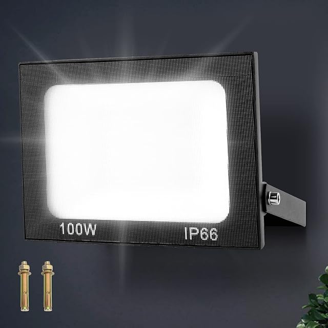 Viugreum 100W Led Floodlight Outdoor 8000LM Safety Light IP65 Waterproof Garden Flood Lights Unique Shell Work Lighting Cold White 6500K Wall Light with 50cm Cable Outside for Yard Garden Backyard