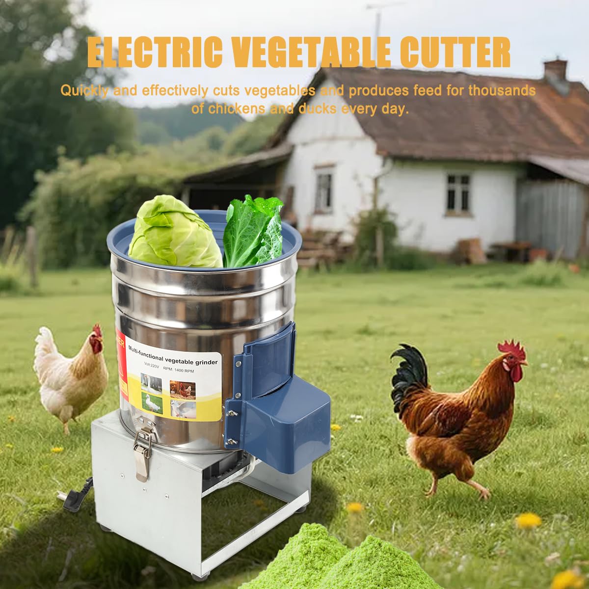 550W 220V Gemüseschneider Futterhäcksler Grünfutterschneider Edelstahl | 30L kapazität 400kg/h Grasschneider Grashalmeschneider Melonenschneider, Hühner- und Entenzucht