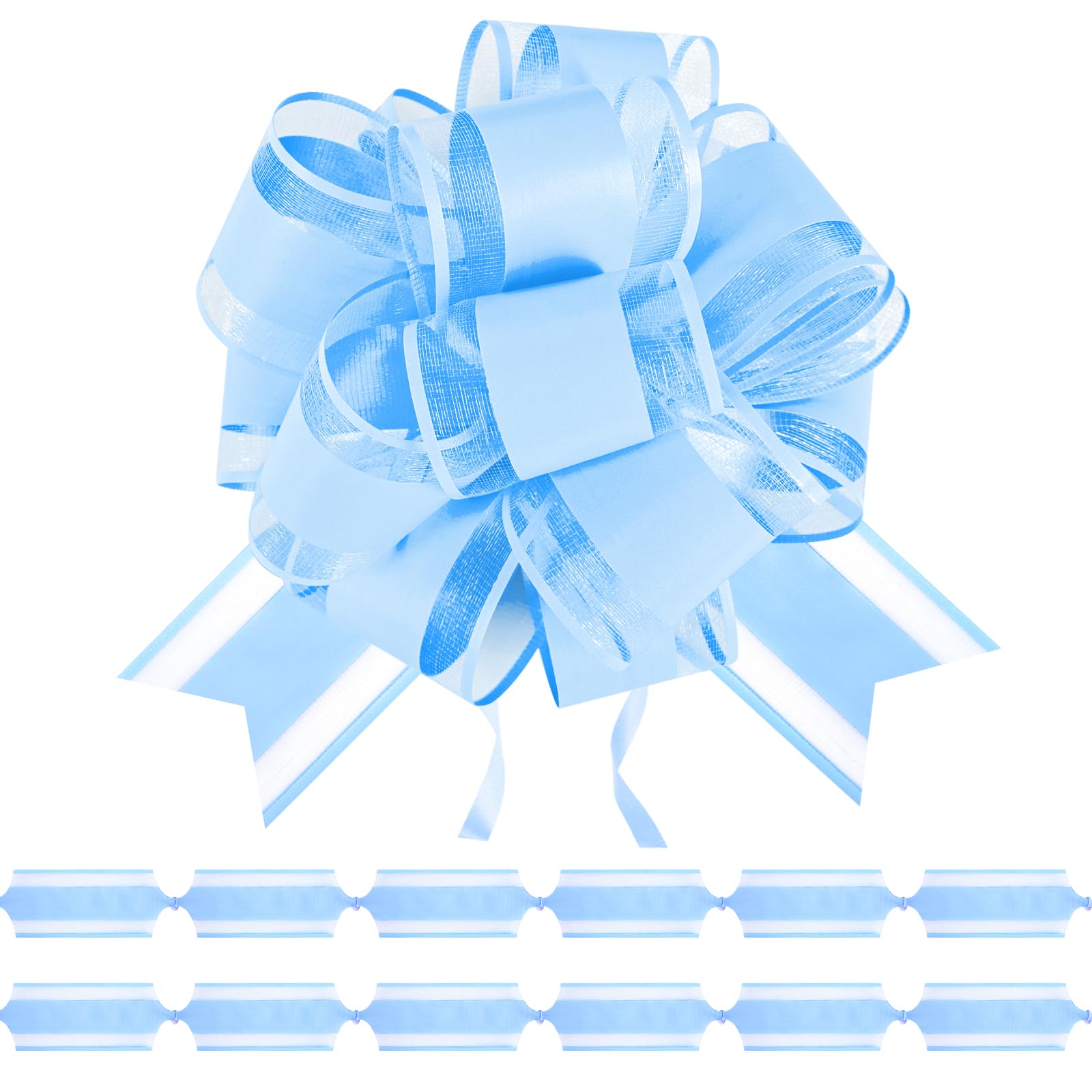 jijAcraft 12pcs Blue Pull Bows: 6inch Large Pull Bows for Gift Wrapping, Baby Blue Ribbon Gift Bow for Wedding Birthday Christmas Party Decorations, Perfect for Boxes Cars Baskets Flower Bouquets