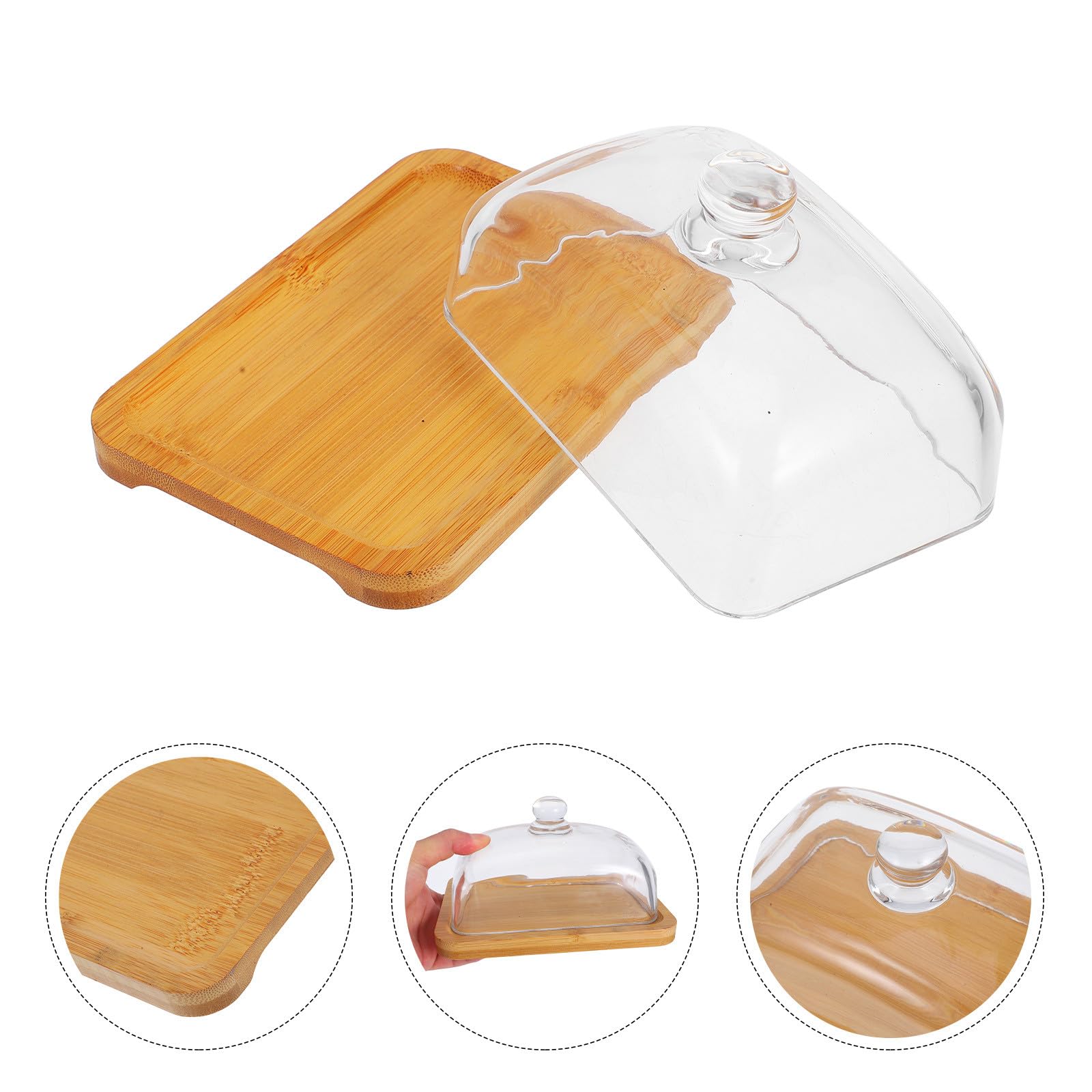 Beurrier Rectangulaire en Bois avec Couvercle en Verre 1 Pièce