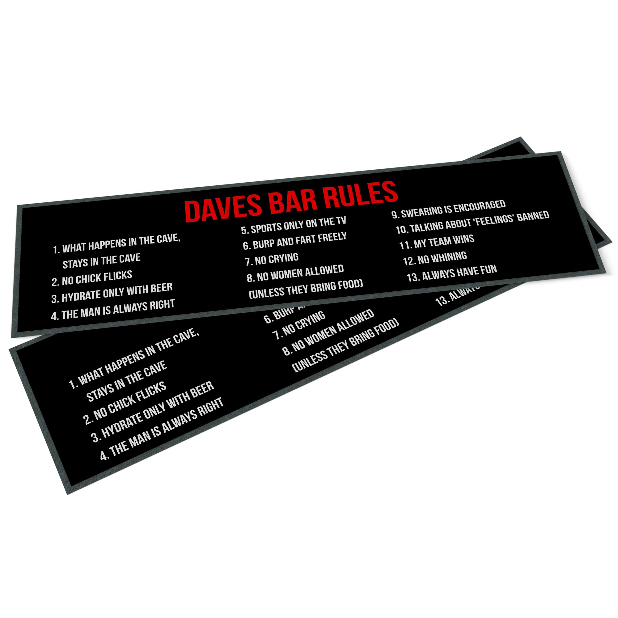 Purple Print House Personalised Bar Runner - Funny Man Cave Gift - Bar Rules Sign Custom Text Rubber Bar Mat - Home Bar Accessories for home pub (Small - 440 x 250 mm)