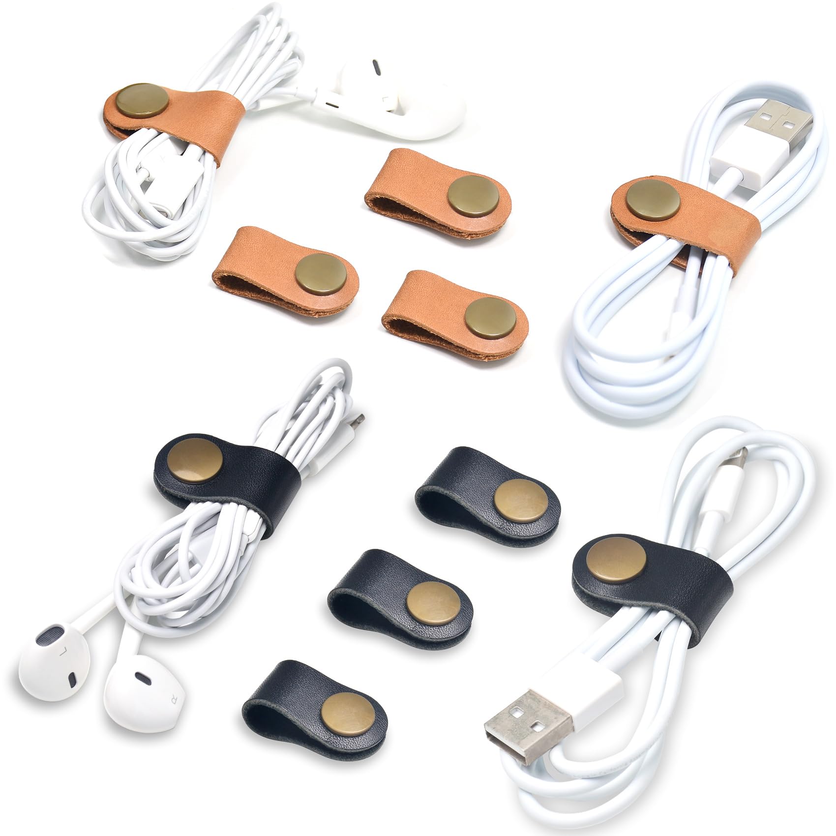 Organizador de cables usb con correas de cuero y clips para auriculares CAILLU