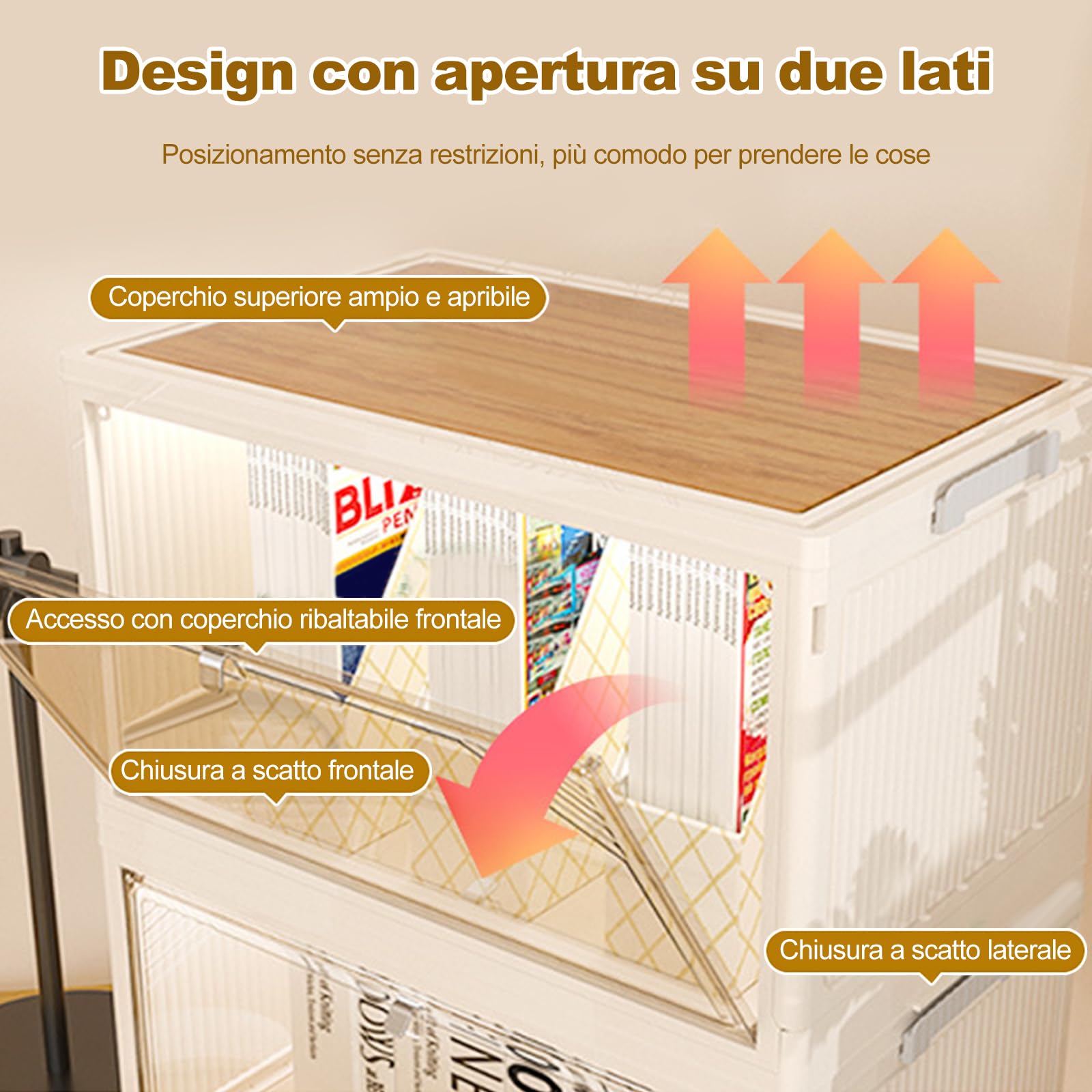 Ergocar Scatole Immagazzinaggio Plastica Pieghevole, Durevole Impilabili Scatola Organizer con Coperchio, Alta Capacità Scatole per Auto, Armadi, Ufficio