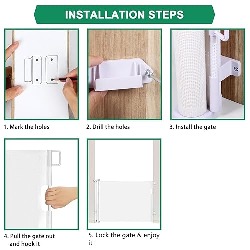 Miniatura 7 de Puertas retráctiles para bebés de 55 pulgadas de ancho, puerta retráctil para perros, puerta de malla para interiores, puerta retráctil para