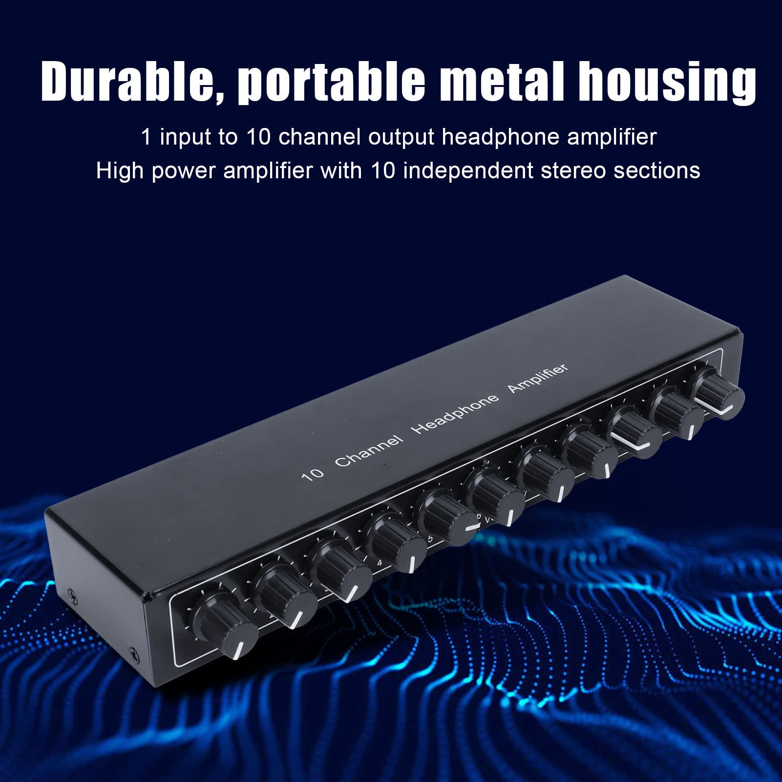 ciciglow Amplificatore per Cuffie Stereo, Splitter per Cuffie Portatile 1 in 10 out 10 Canali da 3,5 Mm con Controllo del Volume, Amplificatore Audio Stereo(Spina UE)