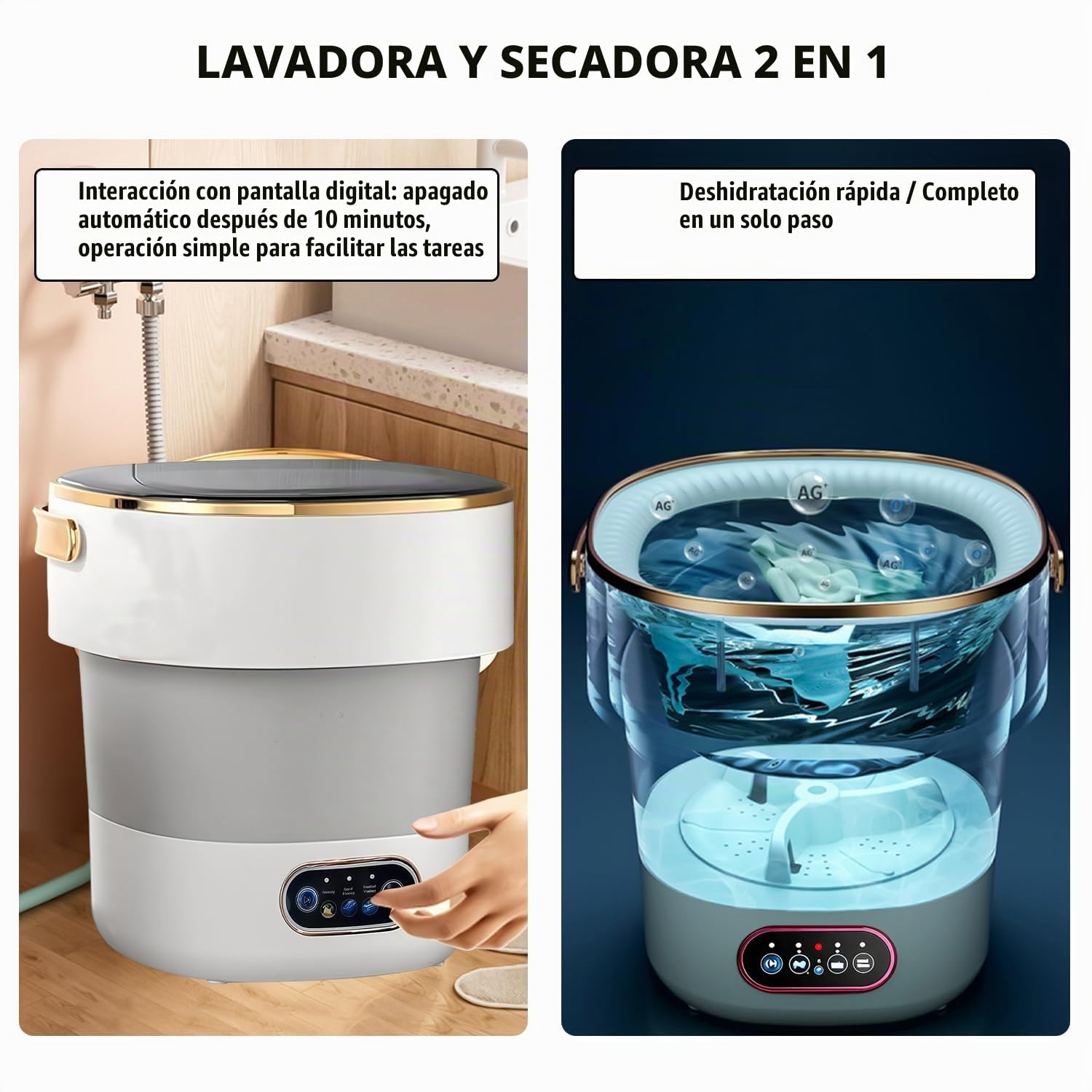 Mini Lavadora Portátil 15L 2.5kg Lavadora Plegable | para Camping y Viajes, Lavadora Pequeña con Centrifugado, sin Instalación – para Hogar, Apartamento, Dormitorio y Hotel
