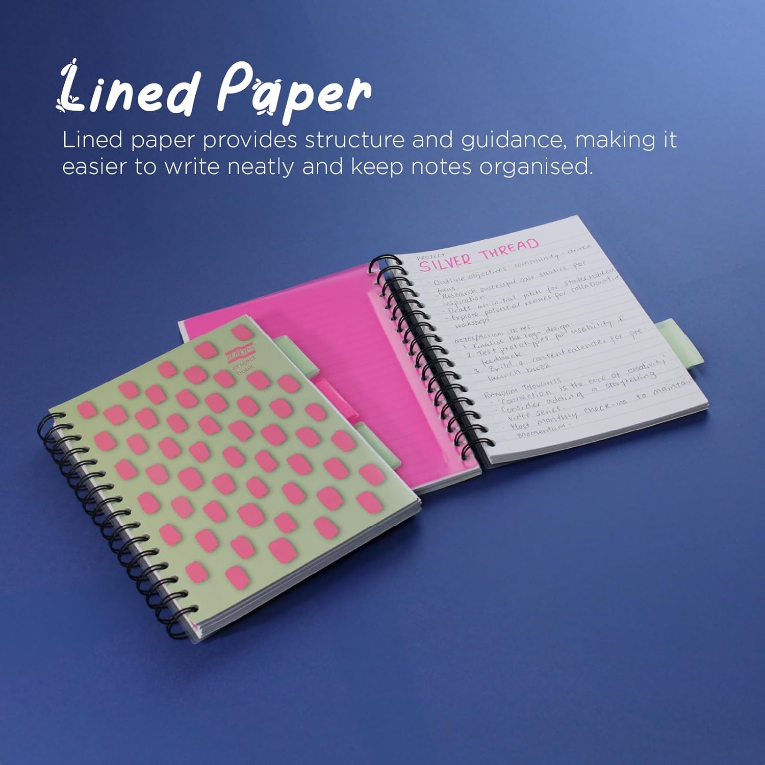 Exacompta Europa Splash - Ref EU1509Z Project Book Featuring 3 Plastic Dividers, Bright PP Cover, 200 Lined Pages, A5 Size with Micro-Perforated Pages, Pink/Green Cover