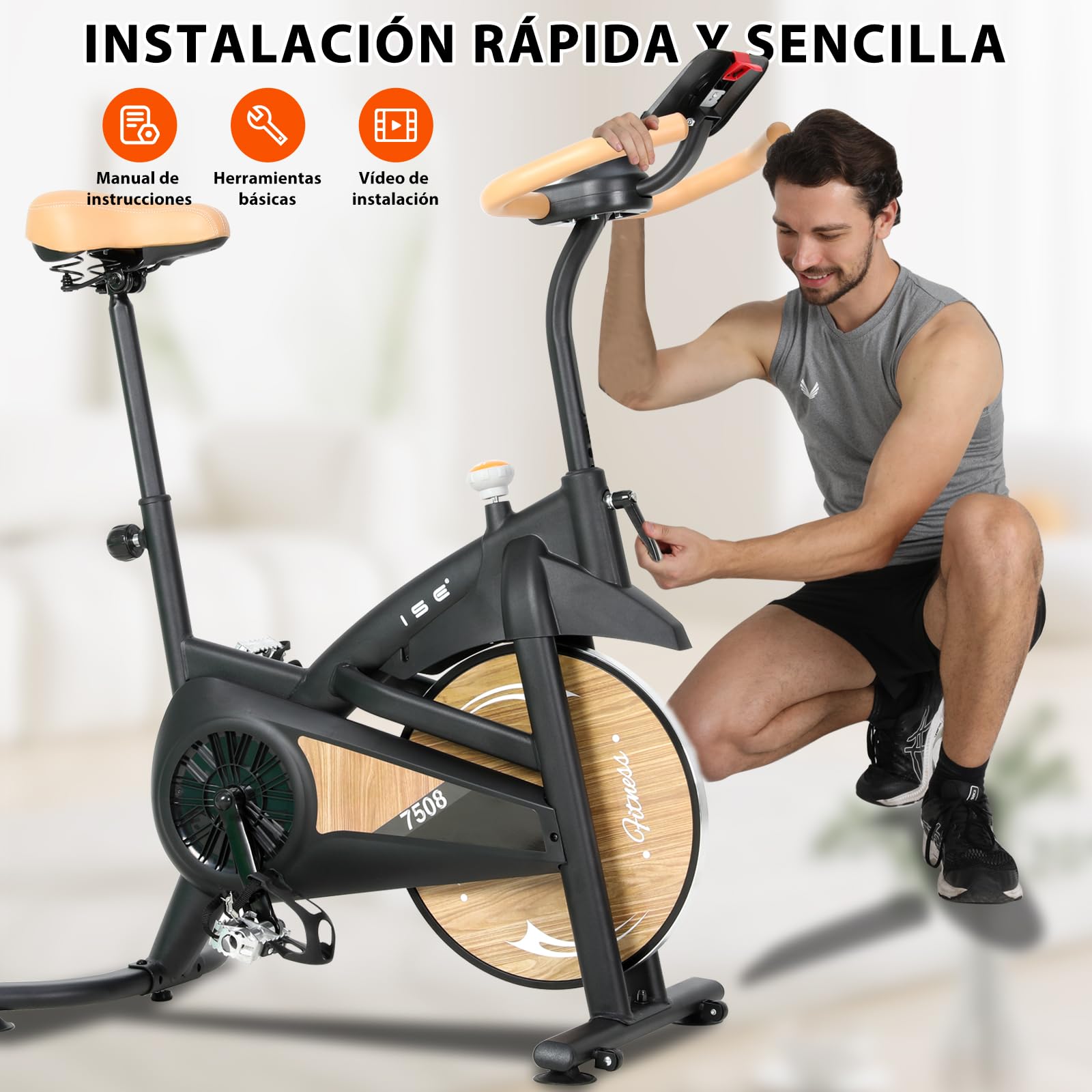 ISE Bicicleta Estática con Resistencia Magnética 8kg Volante,Bici Estatica con Pantalla LCD,Gran Soporte Para Tableta,Bicicletas Estaticas en Casa con Asiento Cómodo,Silencioso, Estabilidad,Max.130kg