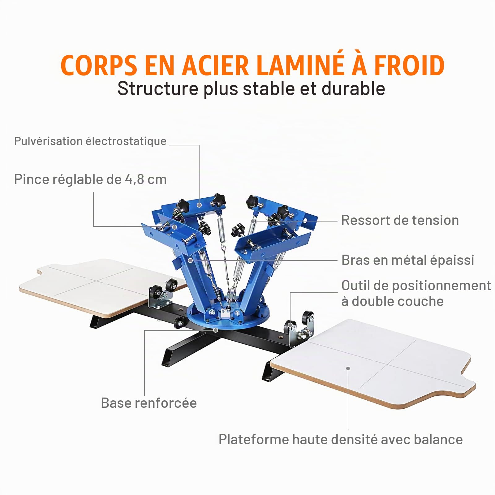VEVOR Machine de Sérigraphie 4 Couleurs 2 Stations Presse à Sérigraphie Plateau 54 x 45 cm Machine d'Impression à Écran Rotative à 360° pour Impression à Plat T-shirt Vêtements Bois Plastique Papier
