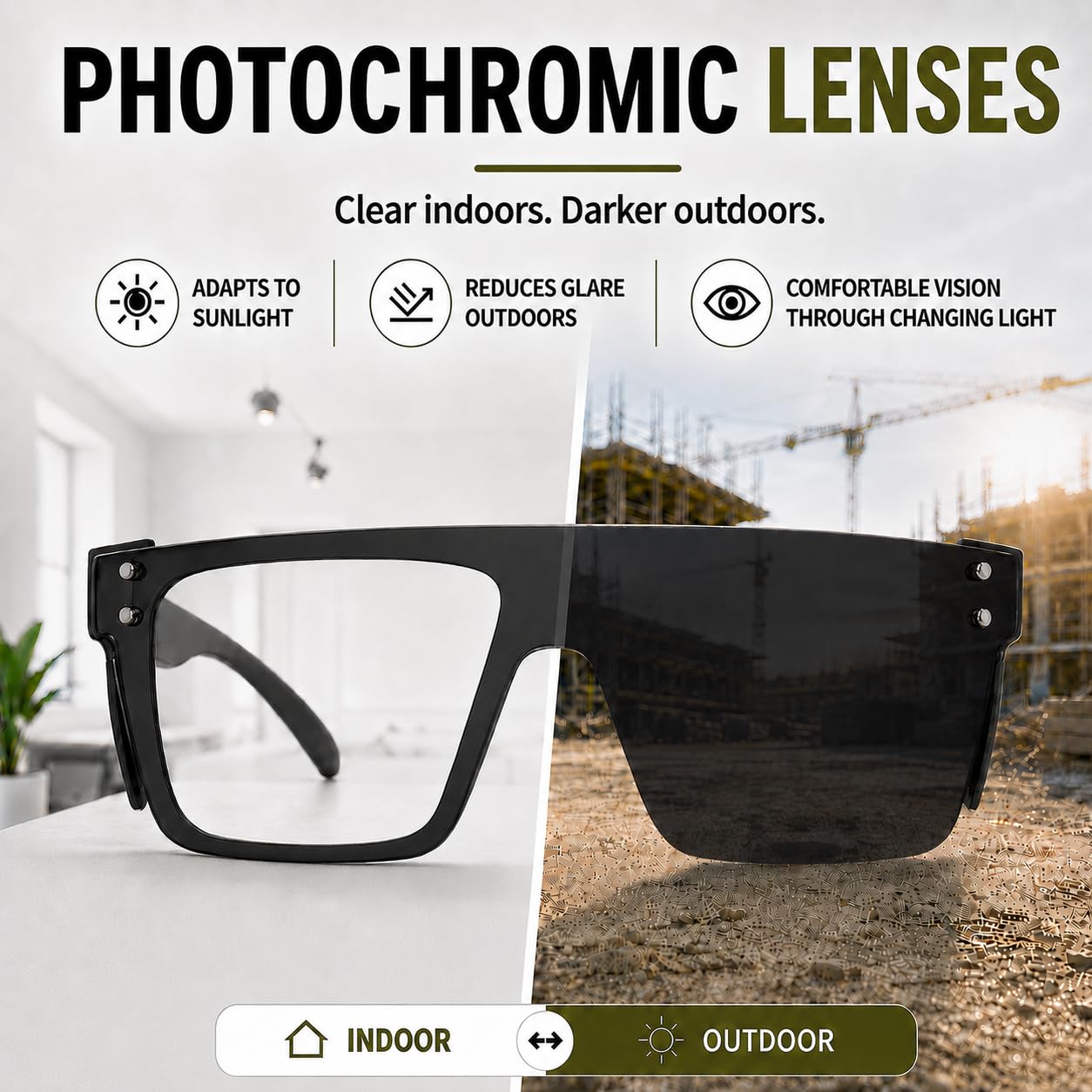 Fotochromowe anty-niebieskie światło UV400 automatyczne przyciemnianie przezroczyste na dymne soczewki przejściowe ANSI Z87.1 okulary ochronne