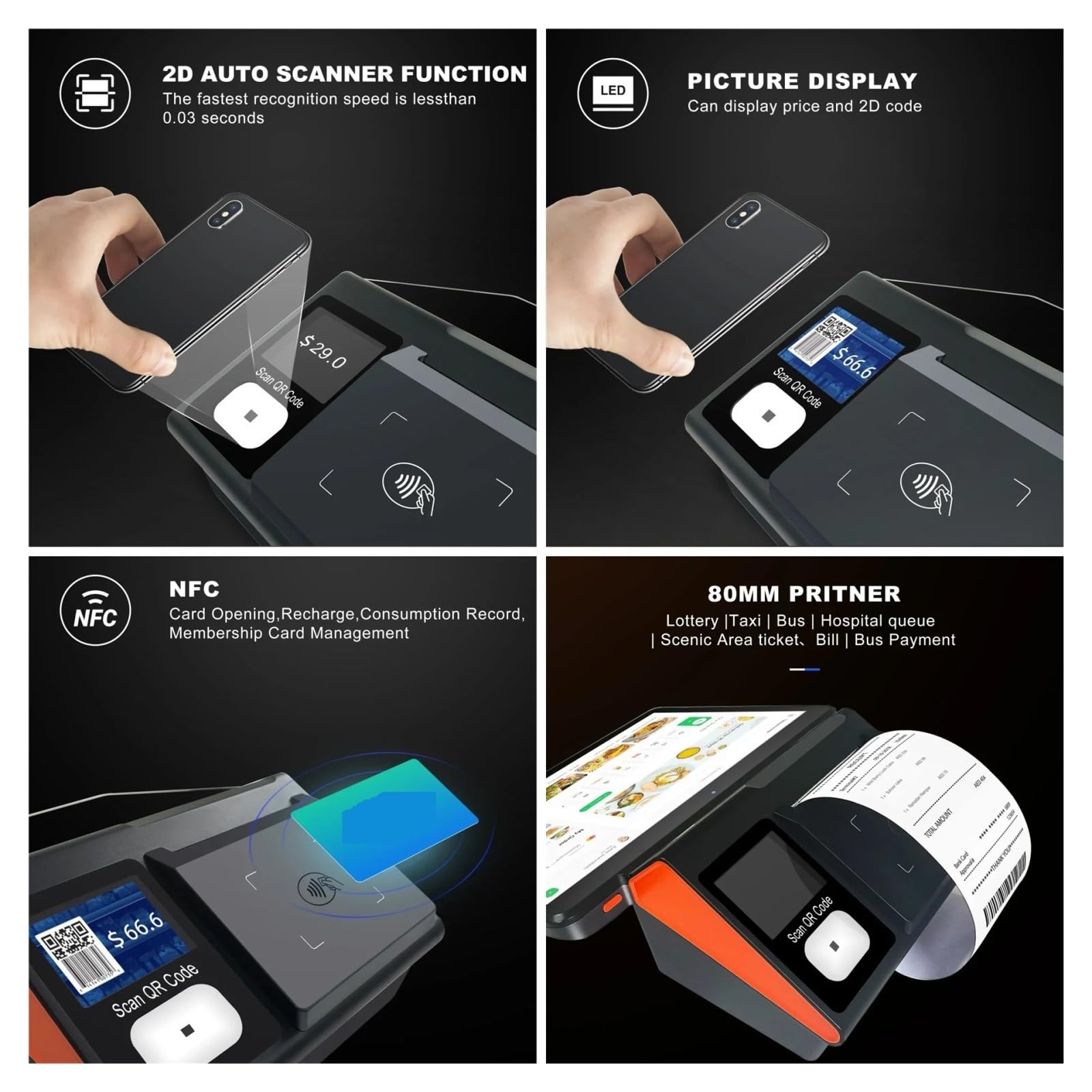 Registratori di cassa, 13 POS da 11 pollici con stampante 80 mm Connessione WIFI desktop 4G