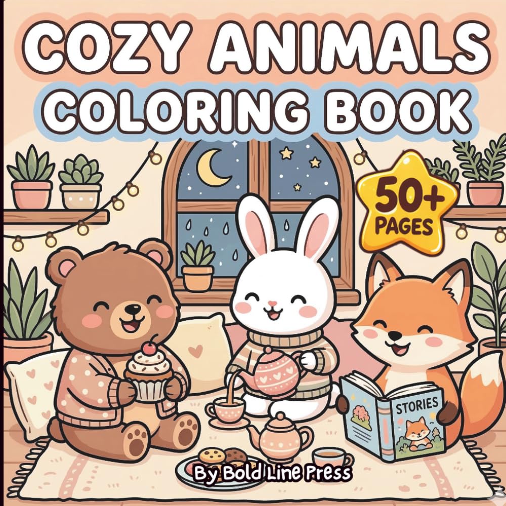 Cozy Animls: Charming Animals in Cozy Scenes of Books, Tea, Baking, and Quiet Joy - Funny Bold And Easy Coloring Pages for Adults and Teens (Cozy Coloring Book)