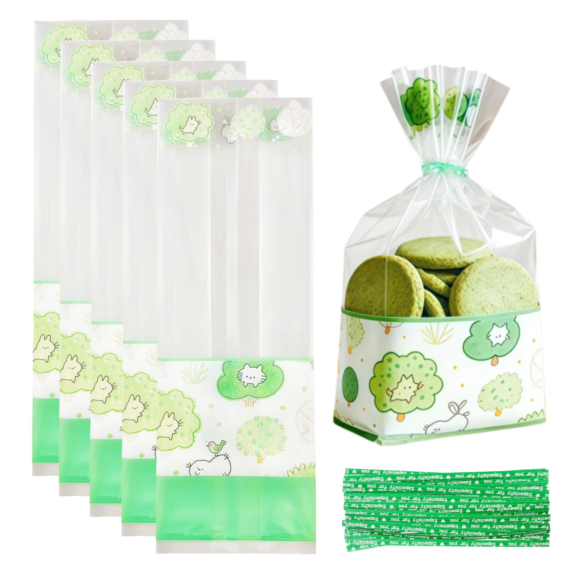 WACCOMT Pack 50pcs Small Clear Cartoon Cellophane Gift Bags with Twist Ties
