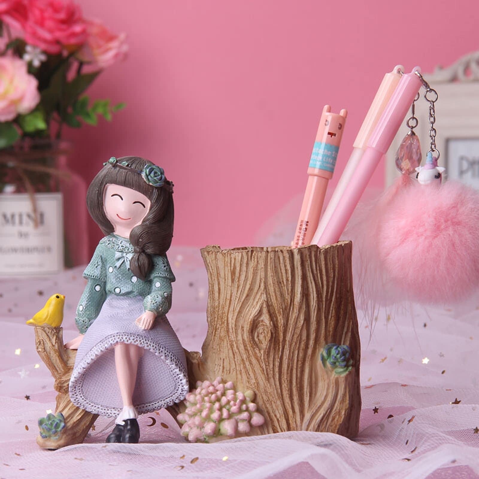 pojemnik na pędzle Creative Fashion Małe świeże długopis uchwyt biurko Organizator Box Resin Ołówek Uchwyt Biurko Schludny Pióro Uchwyt na biurko Kreatywne i przydatne pojemnik na długopisy(A)