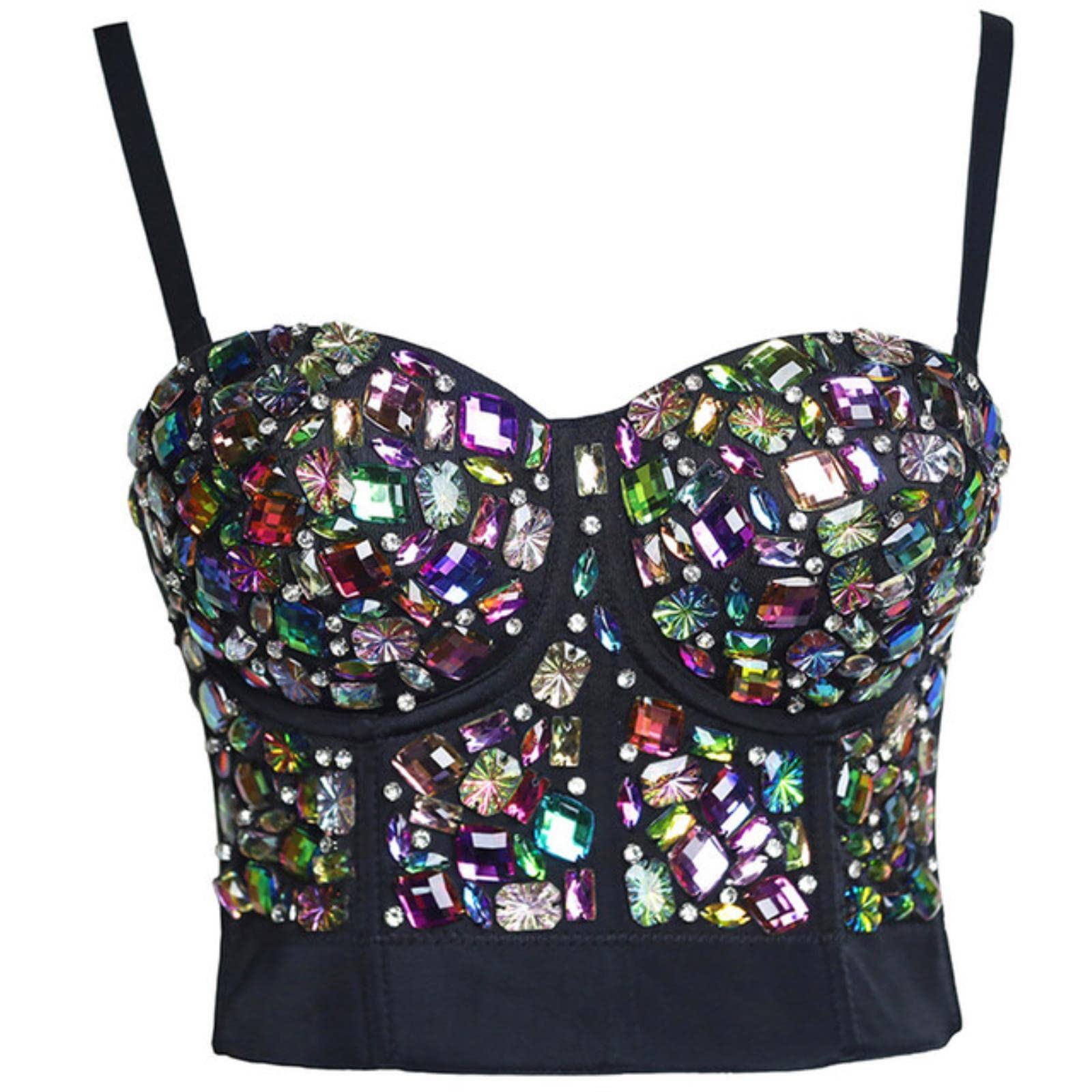 Sexy Push Up Bra Donne Reggiseni Diamante Paillettes Biancheria Intima Bralette Donne Vestiti Estate y2k Short Top Ladies Corsetto-10-nero, M