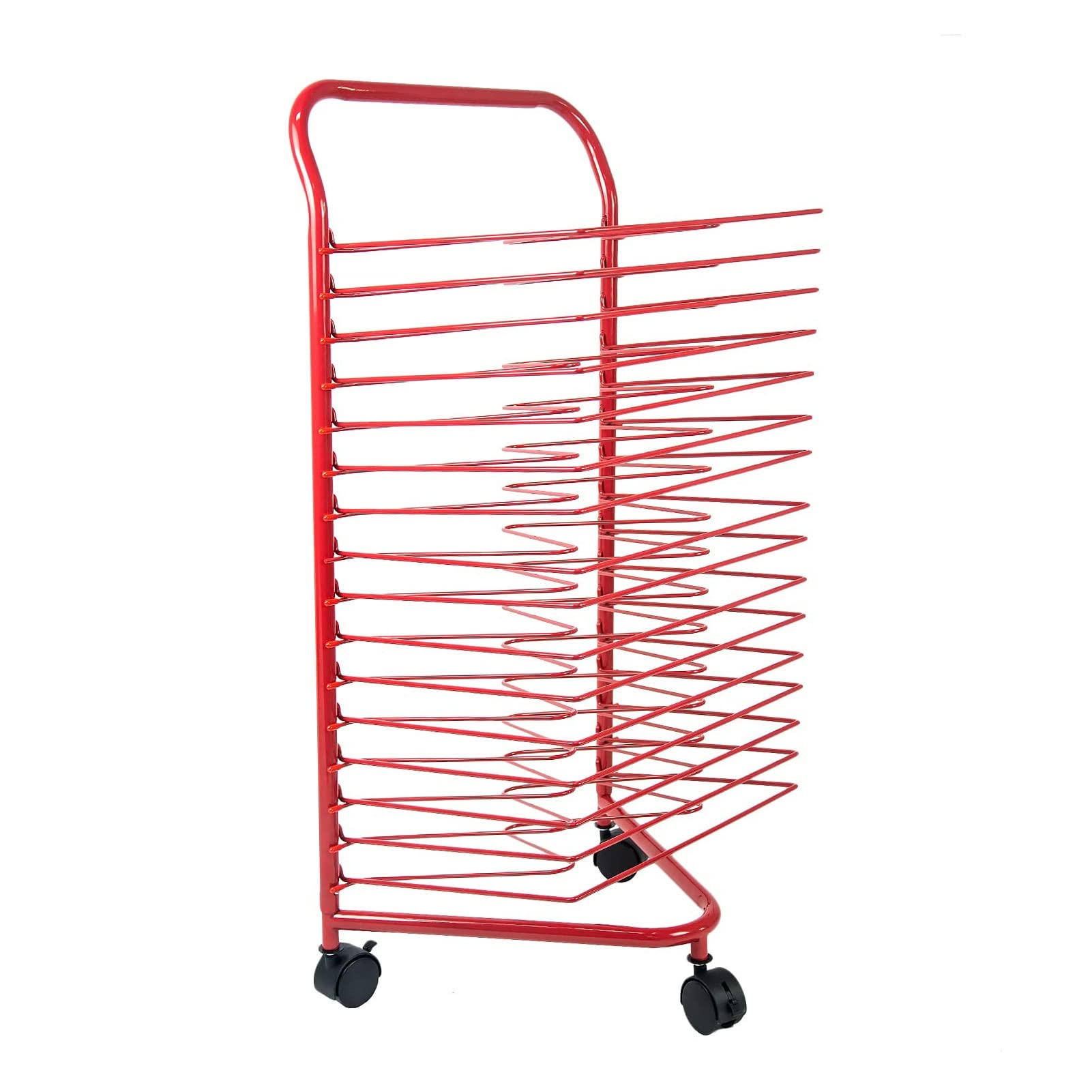 Aioneer 16-Layer Artwork Drying Rack, Easel Floor-Standing Oil Painting Board Melaleuca Rack with Pulleys, Suitable for Kindergarten, Studio,Red-29x39x89CM