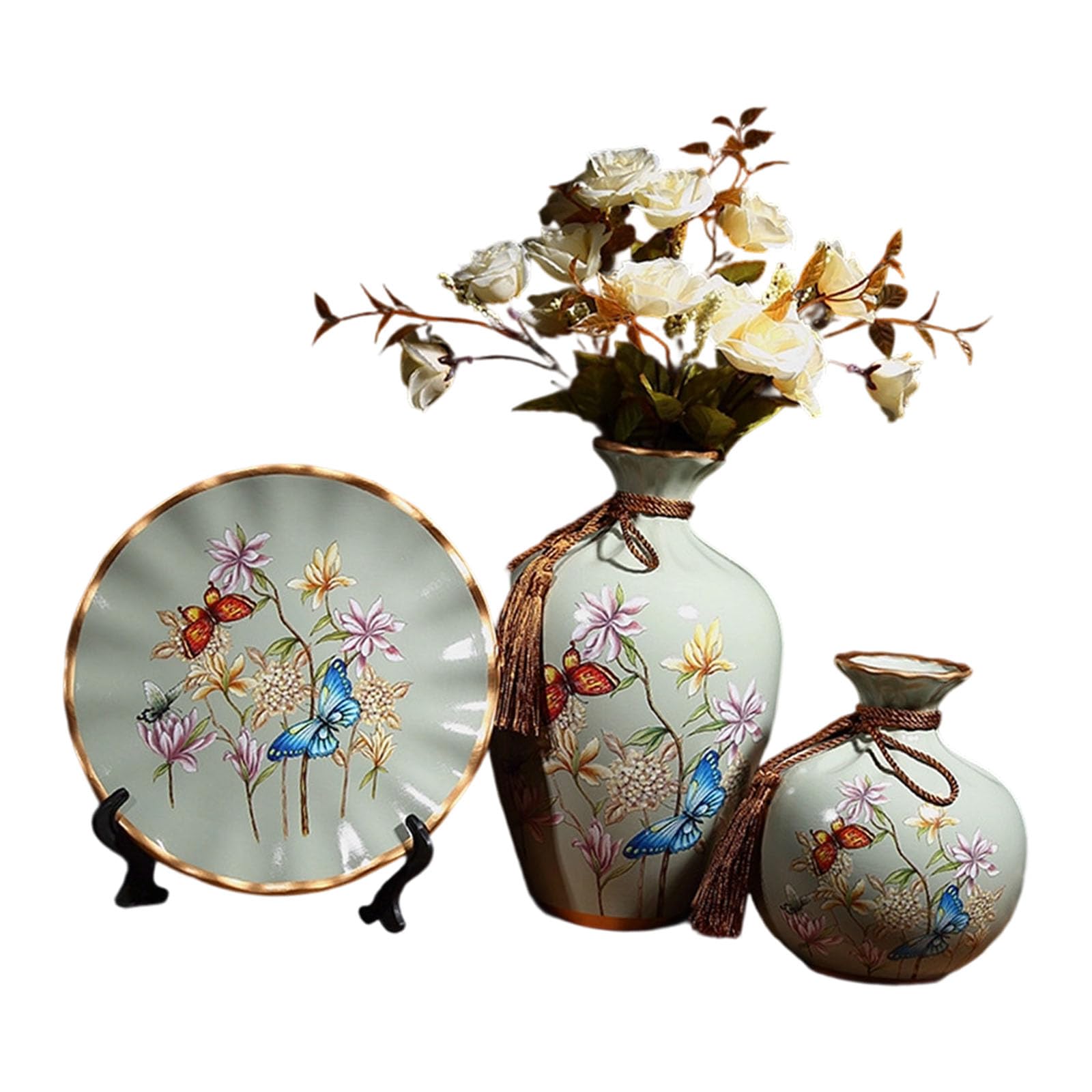 Set di 3 vasi decorativi in ceramica e vassoio rotondo moderno da tavolo per composizioni floreali regalo inaugurazione della casa vasi multiuso set per scaffali