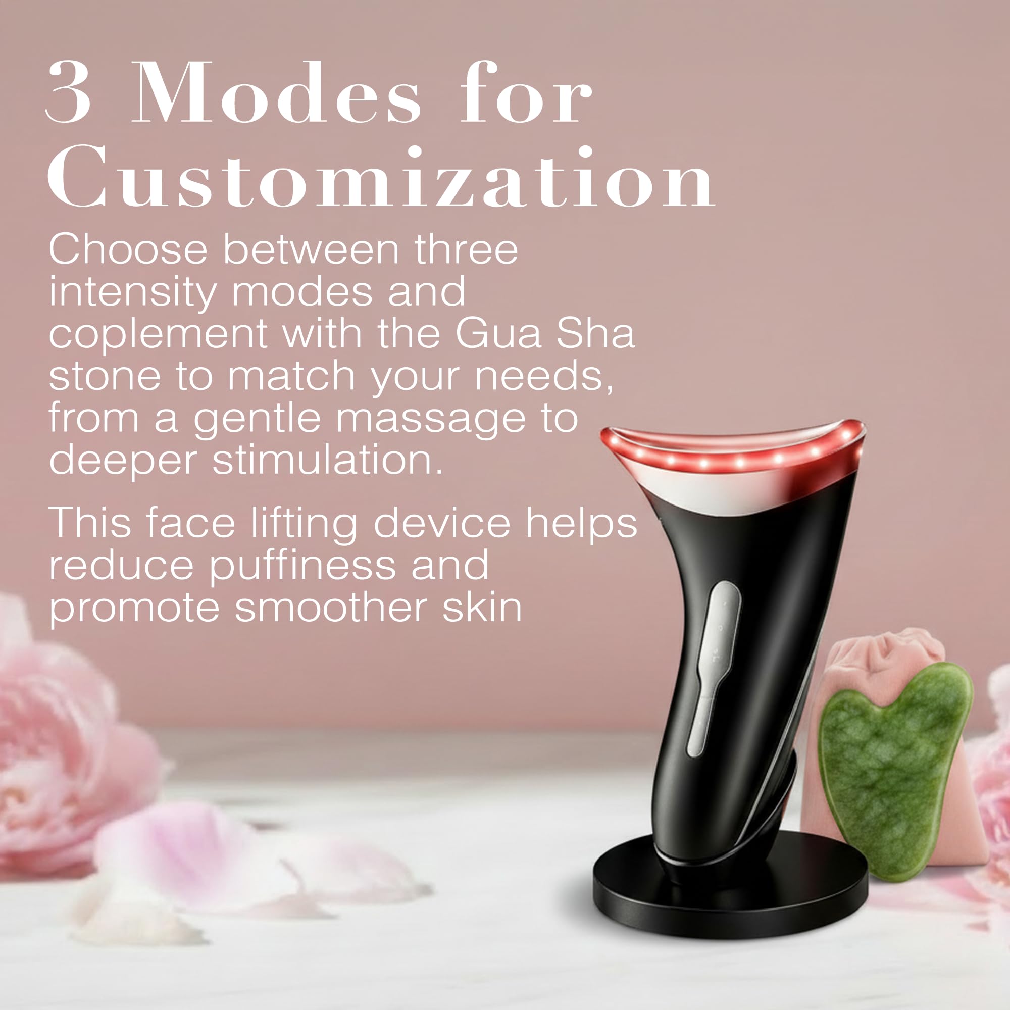 True Health Electric Face Massager & Gua Sha Stone – Face Massager Facial Lifting Device with 3 LED Light Colours and 3 Modes, Microcurrent Device, Warm Compress for Jawline & Neck Sculptor – Black