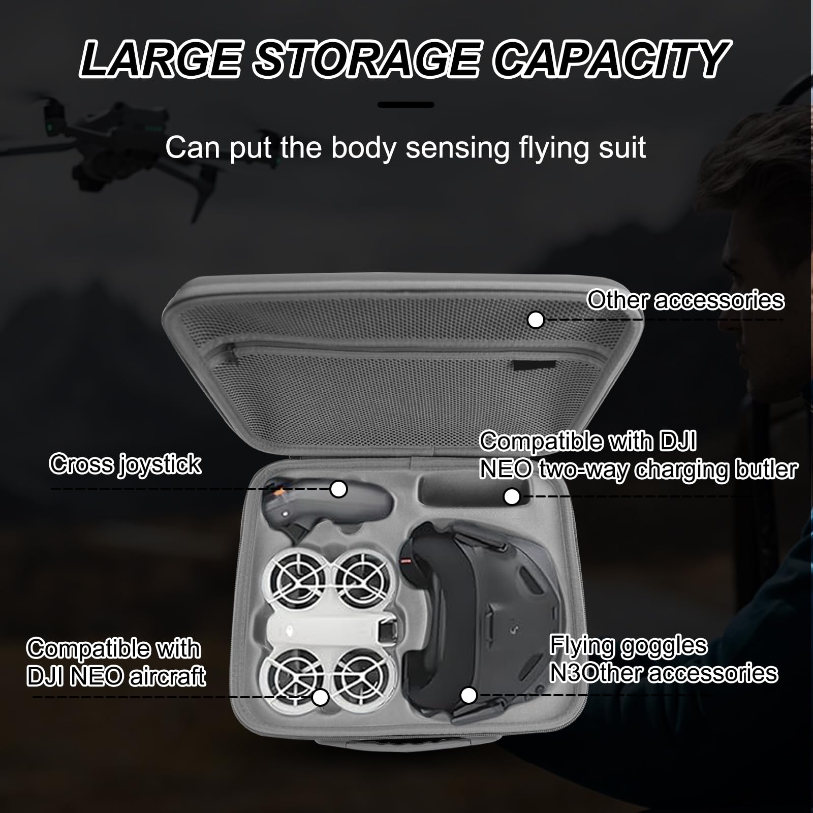 Leichte Tragetasche kompatibel mit DJI Neo Fly More Combo,PU-Leder Harte Tragetasche mit Schultergurt,Aufbewahrungs Tasche,Wasserdichter Koffer,für RC-N3,Propellern und Zwei-Wege-Lade-Hub-Zubehö