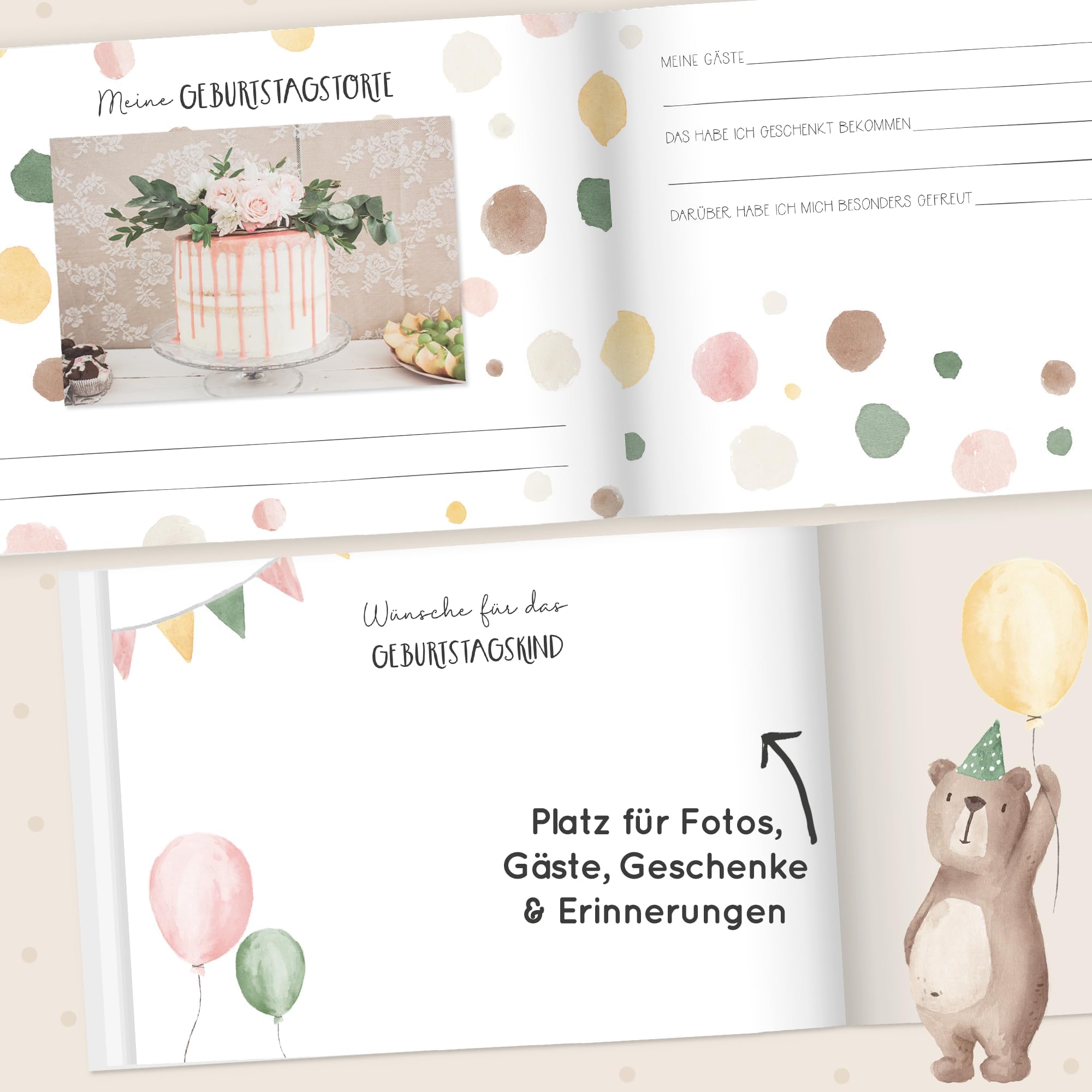 Geburtstagsbuch Erinnerungsalbum – Meine Geburtstage von 1 bis 12, Geschenk zum 1 Geburtstag für Mädchen und Jungs, DIN A5