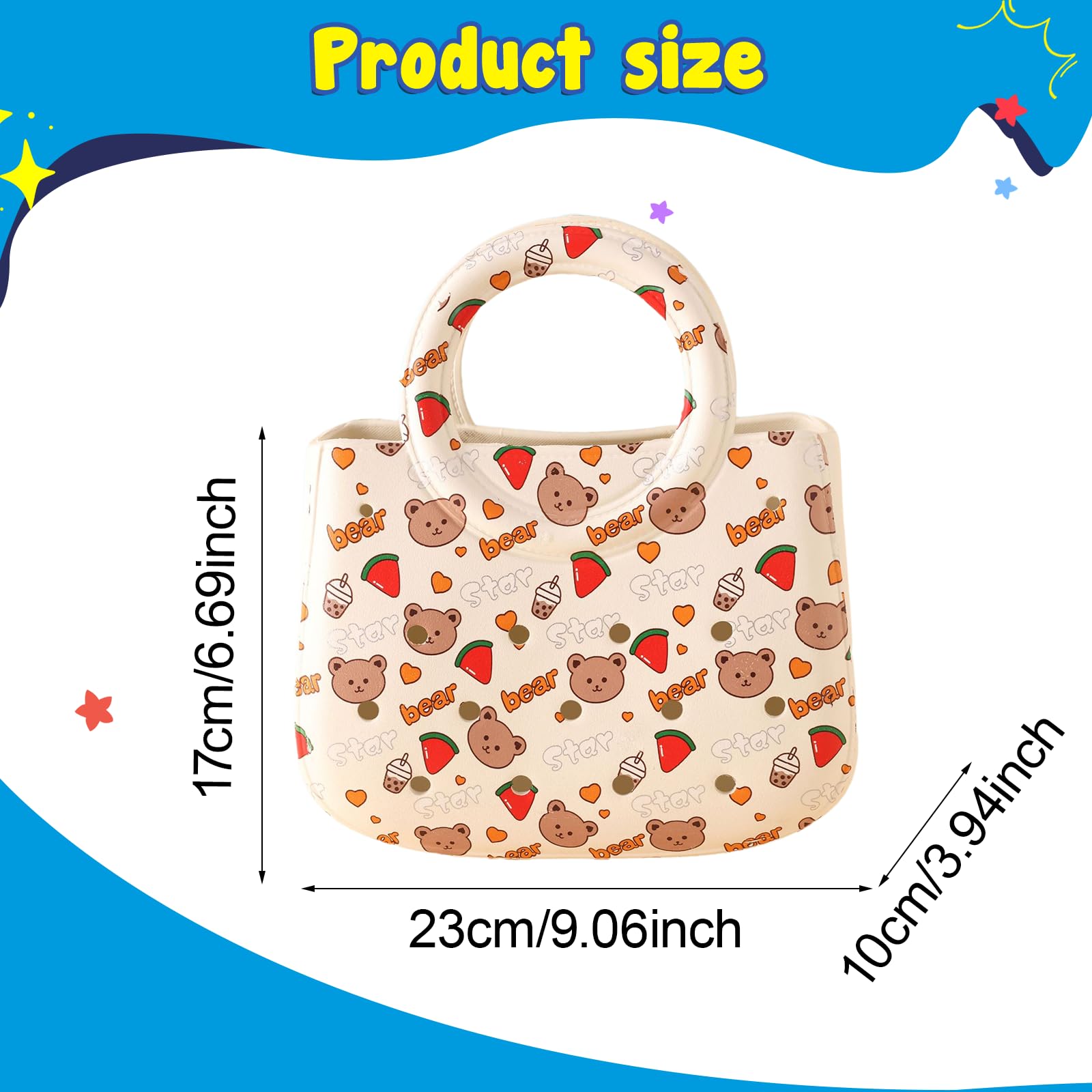 Borsa Mare Donna Borsa Spiaggia Impermeabile Borsa Cartoon Manico EVA Creativa Borsa con Fori Regalo Traspirante Adatta a Piscina Barca Viaggi, Orso Anguria