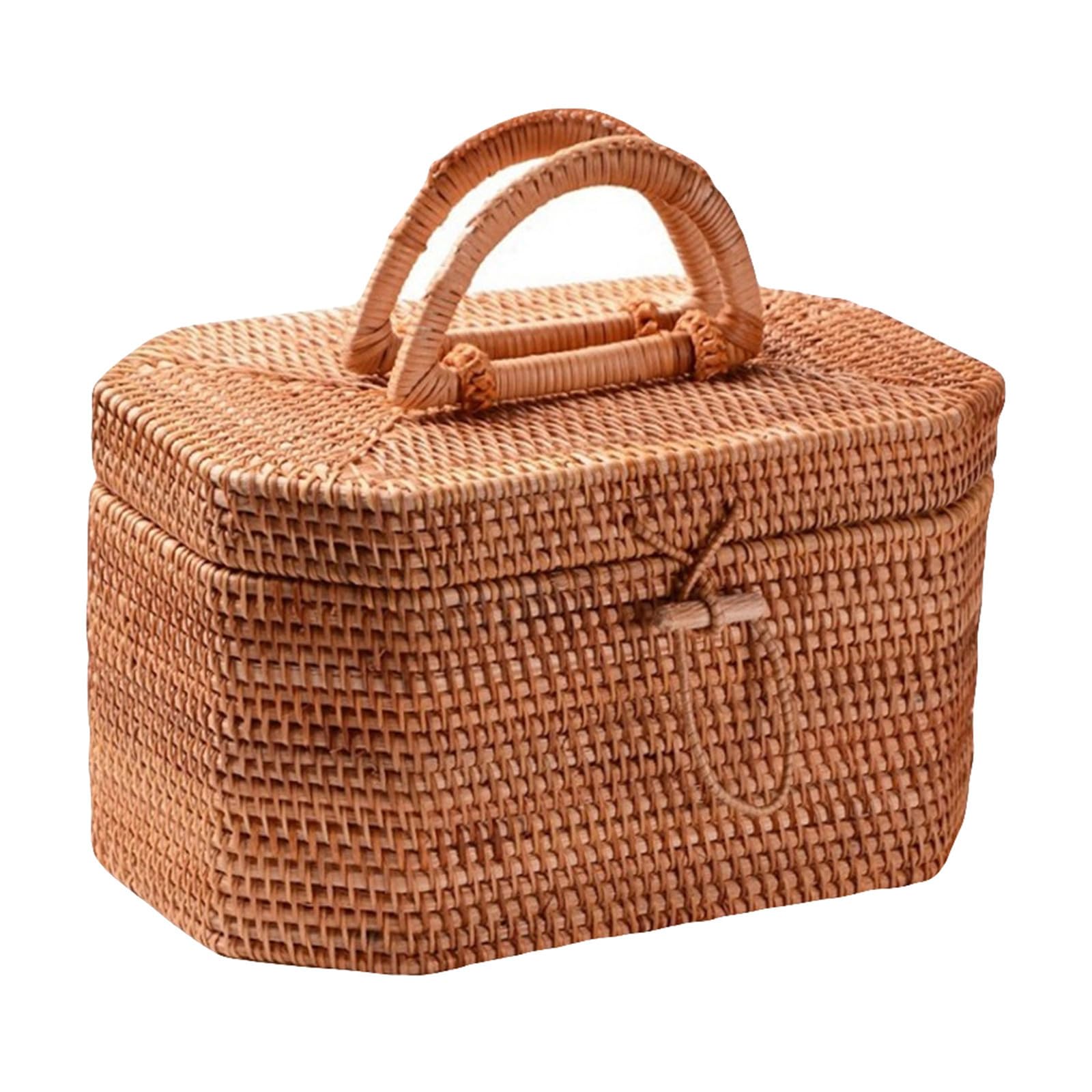 SOIMISS Caja de Almacenamiento Portátil de Mimbre Madera Caqui