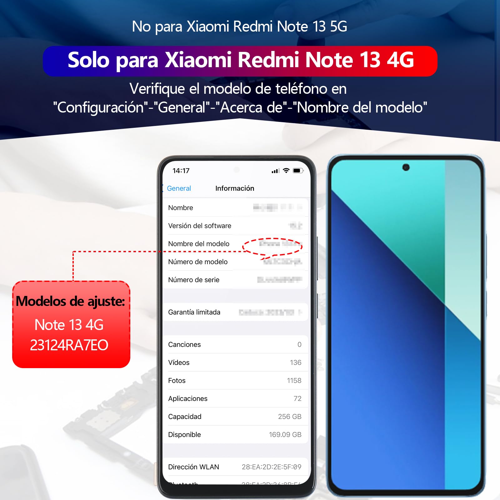 RongZy Pantalla para Xiaomi Redmi Note 13 4G 23124RA7EO LCD Reemplazo de Pantalla LCD para Xiaomi Redmi Note 13 4G LCD Digitizer Pantalla táctil Montaje Reemplazo con Herramientas (Negro con Marco)