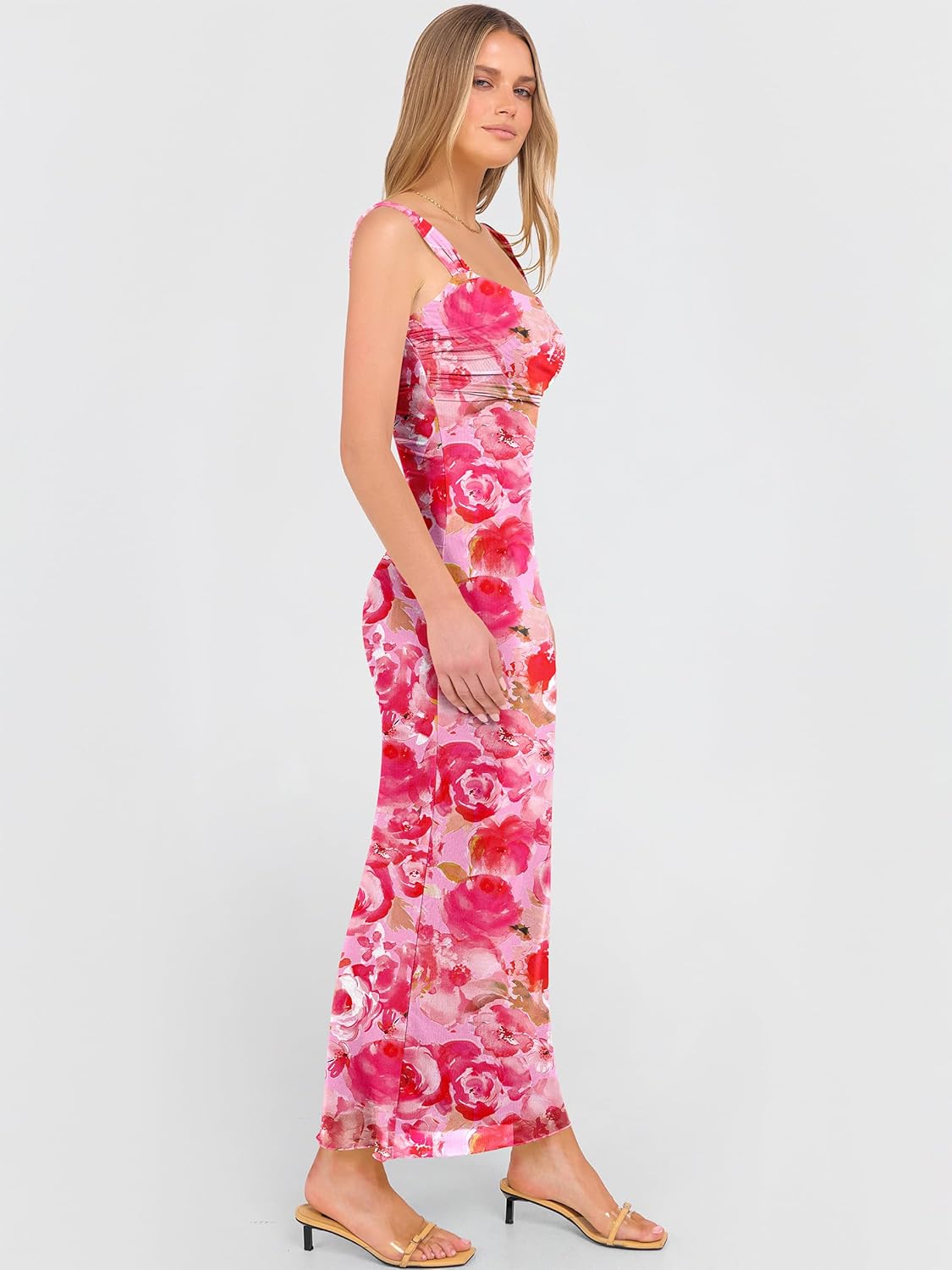 Caracilia Dresses for Women Summer 2026 Sleeveless Mesh Bodycon Floral Maxi Formal Wedding Guest Dress Party Spring - Image 7