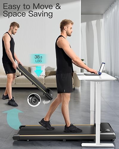 Miniatura 6 de UMAY Mini almohadilla para caminar con cinturón de correr más ancho, 2 en 1 plegables, para oficina en casa, caminadora pequeña para debajo del