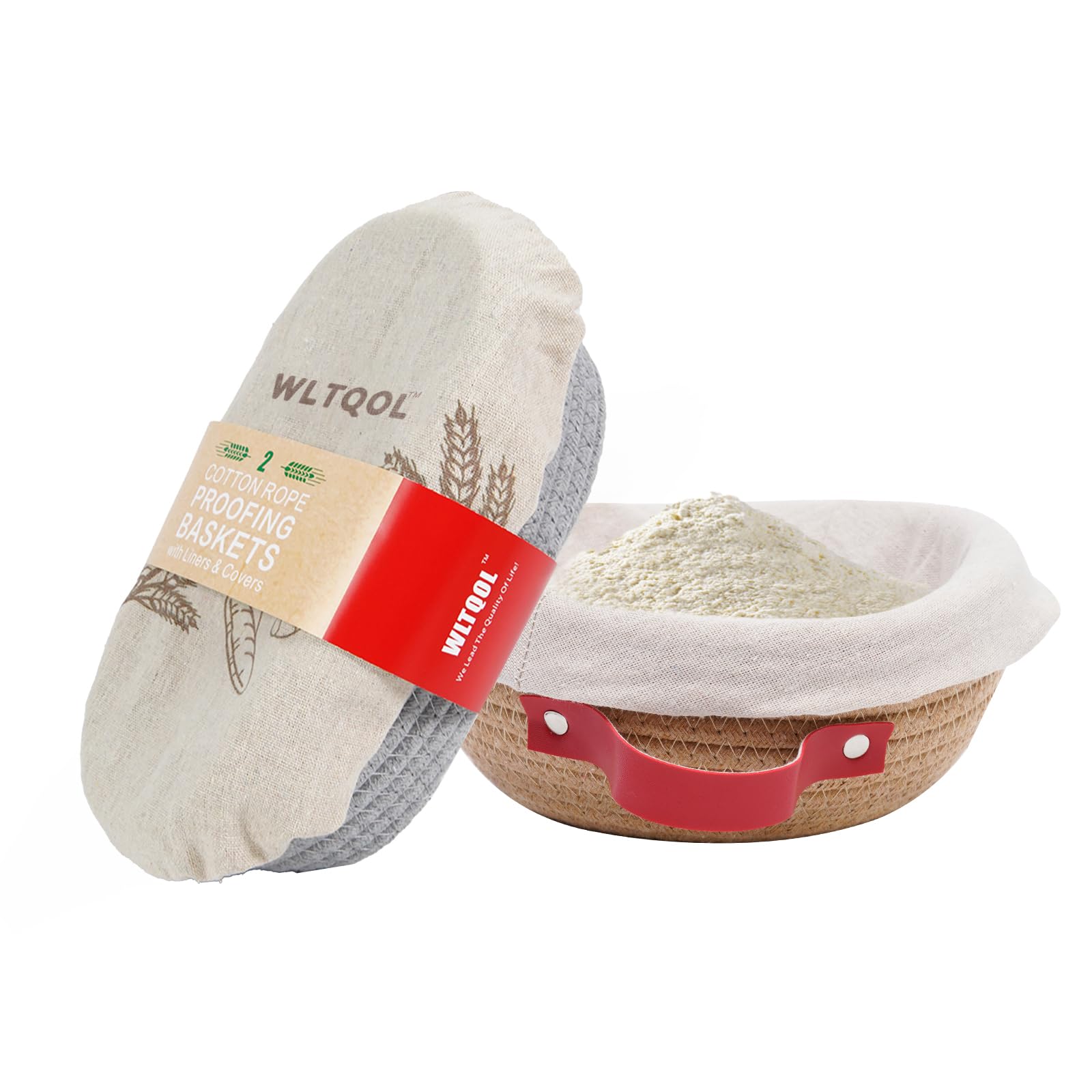 WLTQOL Cotton Rope Banneton Bread Proofing Basket Set, Oval & Round Bread Baskets with Liners & Covers for Artisan Bread Baking, Sourdough Bread Baking Supplies