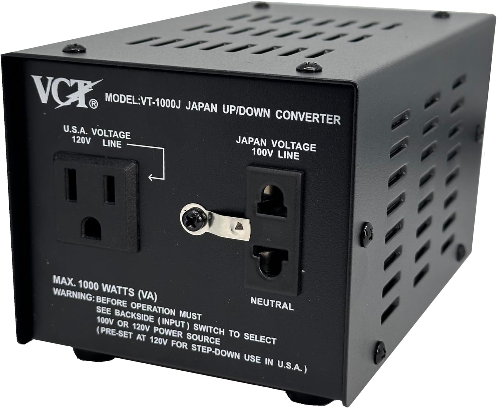 VCT VT-1000J - Japanese Step Up/Down Voltage Transformer Converts Japan 100 Volts To 120Volts OR Vice Versa -1000 Watt,black