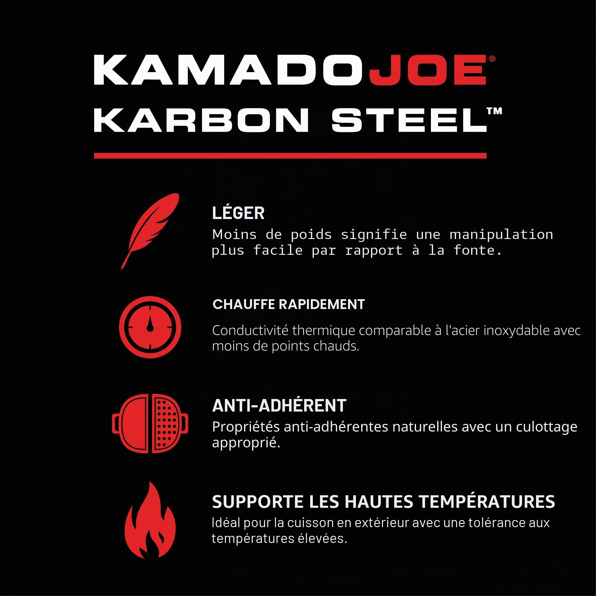Kamado Joe Karbon Steel Wok en acier au carbone pour barbecue Joe et Big Joe