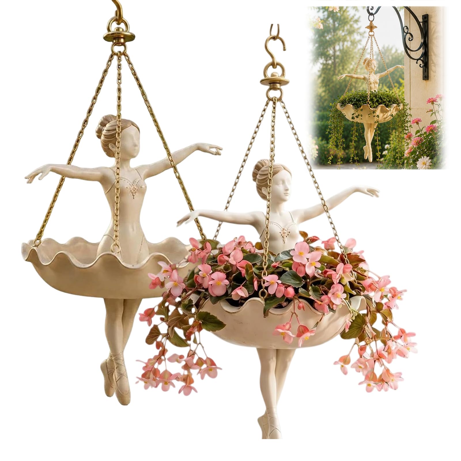 Ballet Dancer Hanging Planter,360Degree Rotating Ballet Dancer Hanging Flower Pot Basket,Decorative HangingFlower Pot for Indoor Outdoor Garden,Whimsical Ballerina Plant Holder,Dance Teacher Gift