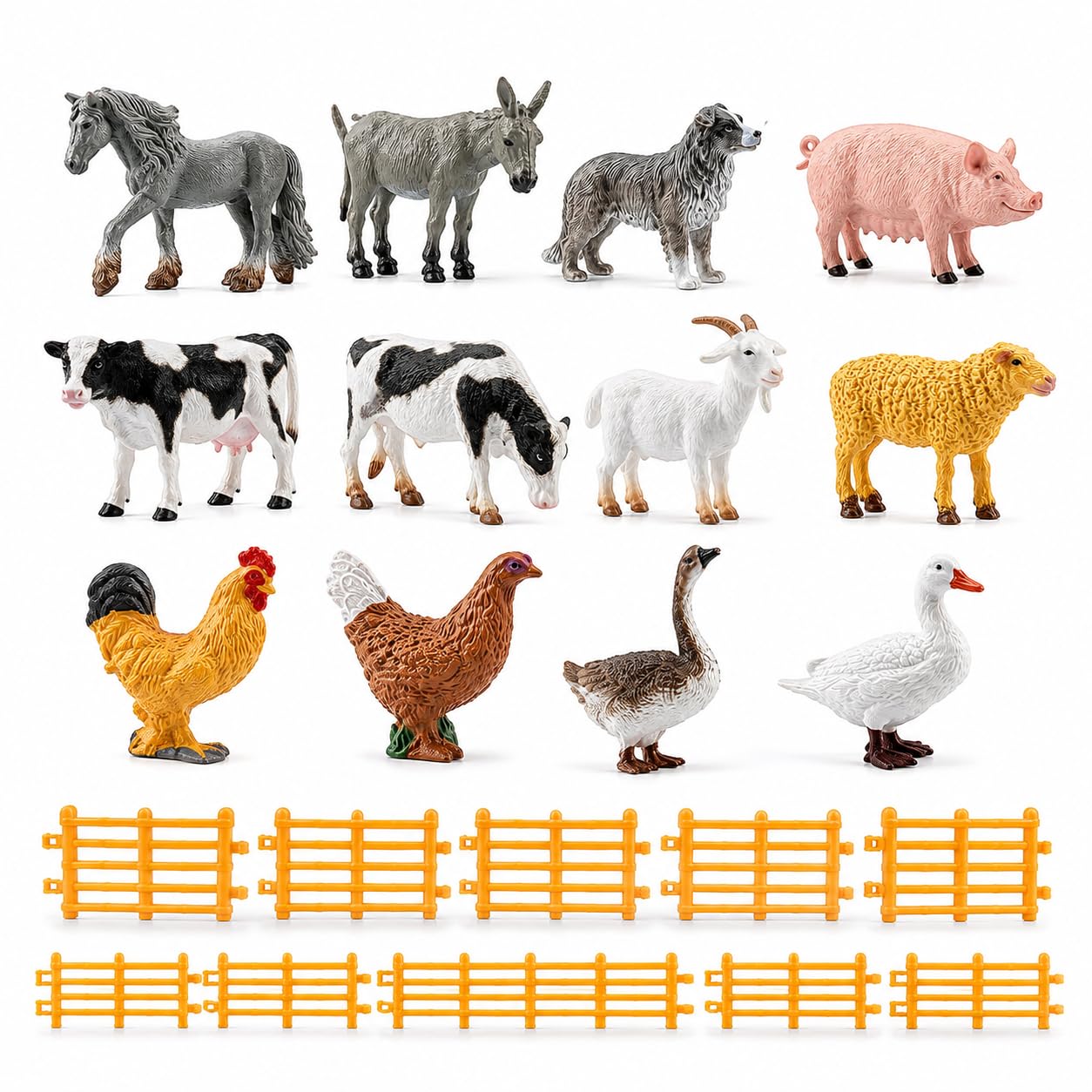 22pcs Farm Animals, Animal Toys, 12 Animal Figures and 10 Farm Fences