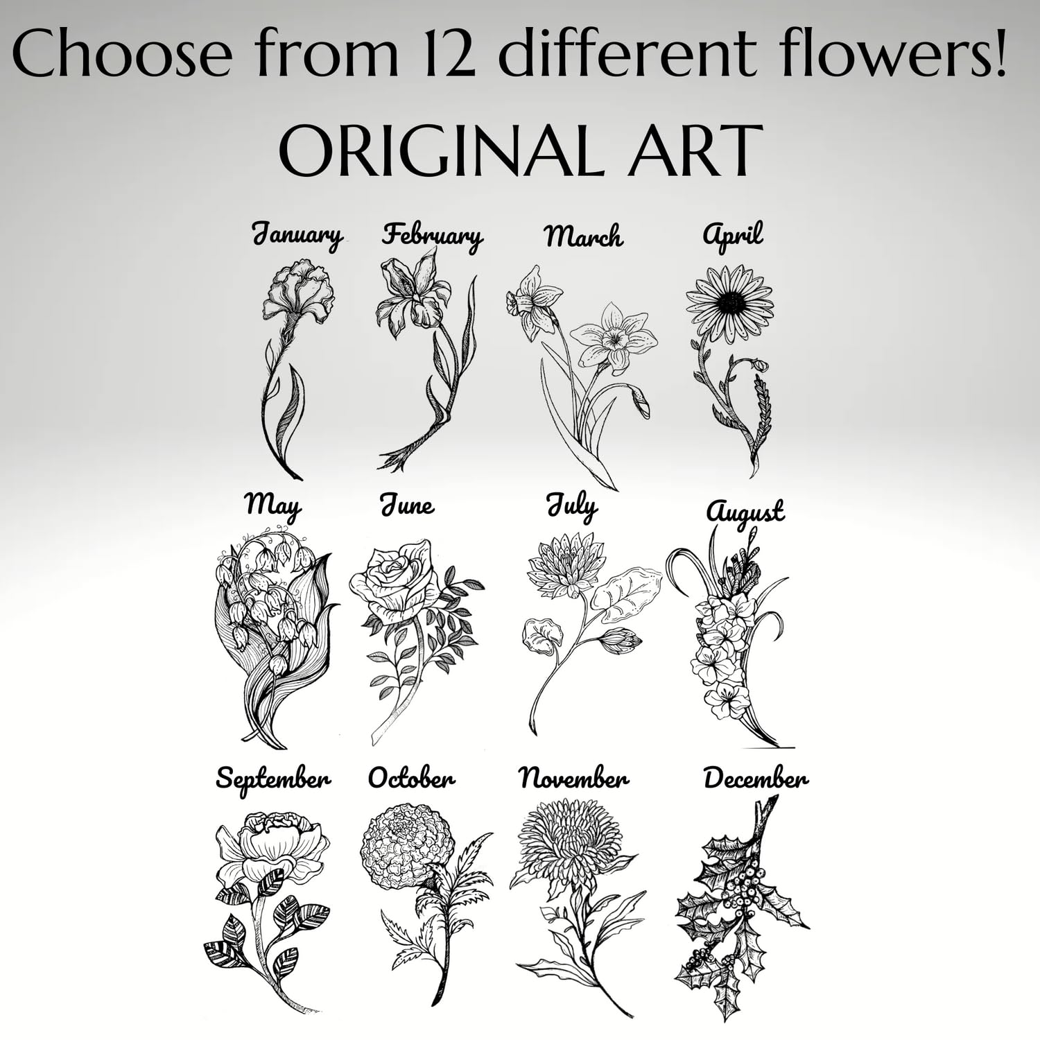 Personalized Gift Hardcover Leather Journal, Diary, Sketchbook, Notebook, custom cover original art birthflower 12 design, custom laser engraved text, 7 colors (Red, Lined or Blank)