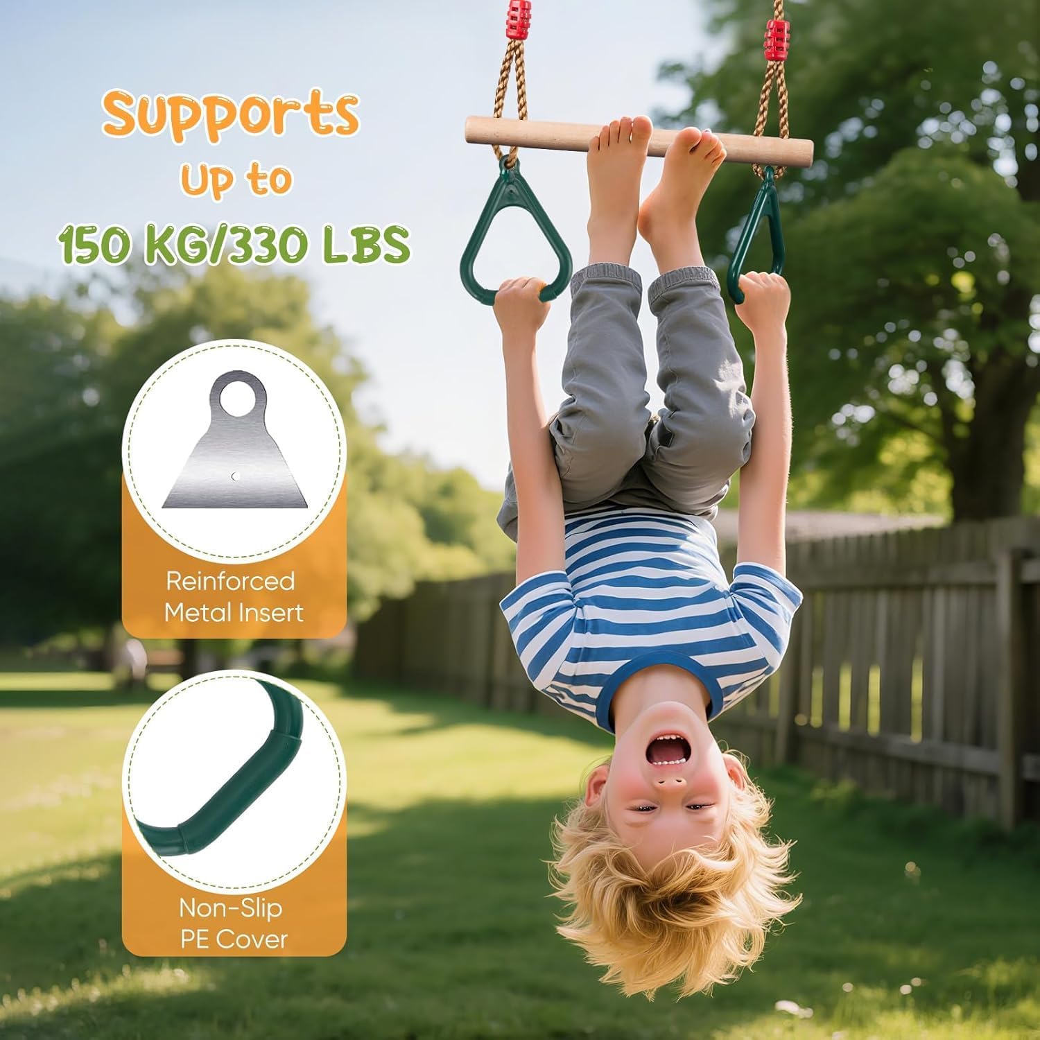 2 in 1 Trapeze Swing,Children's Swing Outdoor Indoor,Gymnastics Rings - Image 4