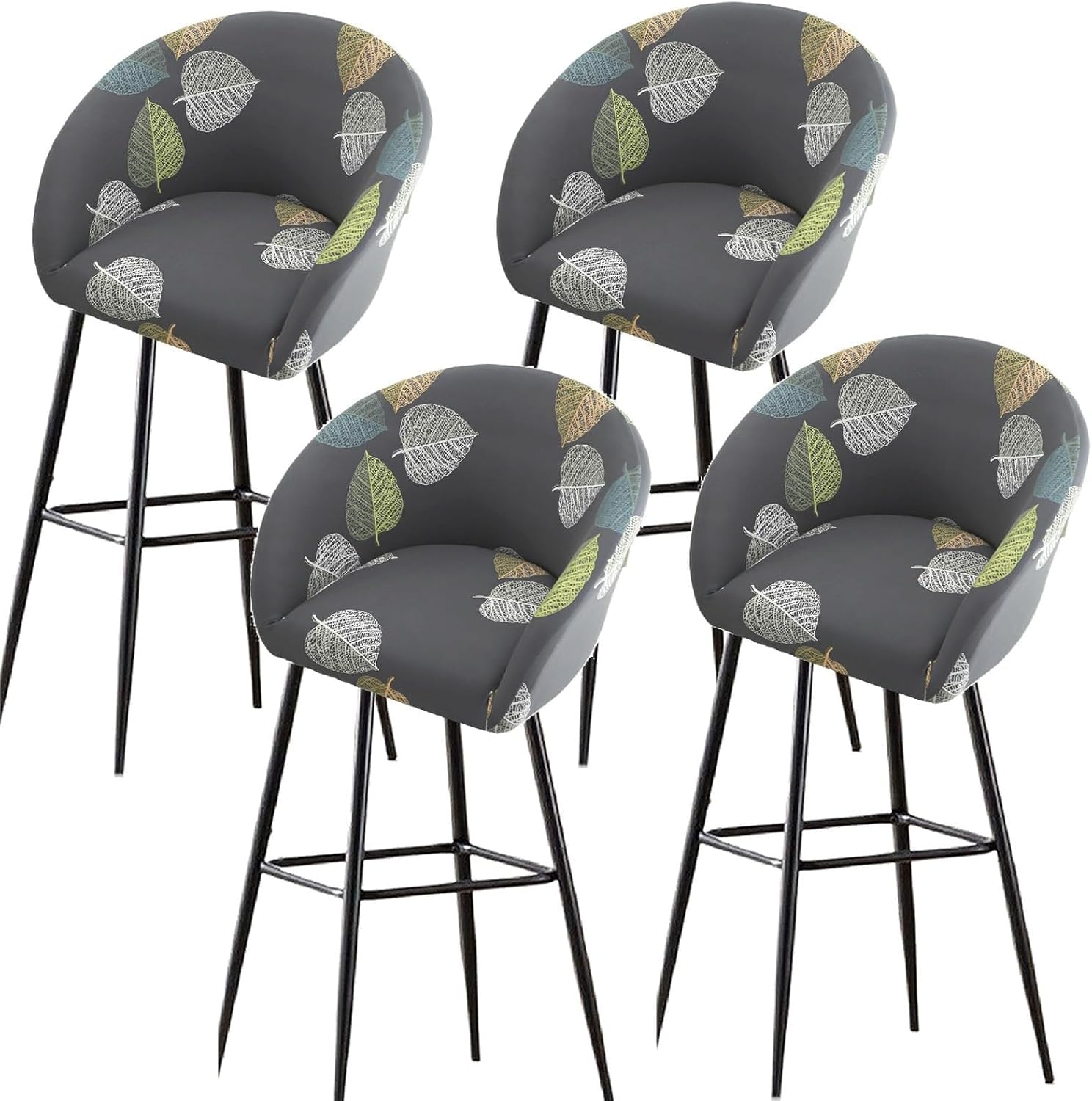 Bar Stools Cover,Short Back Chair Cover, Swivel Chair Slipcovers with Back, Stretch Bar Stool Chair Slipcovers with Round Backs Arms Curved Accent,Counter Bar Stool Cover for Armchair,Kitchen(H8,4PCS)