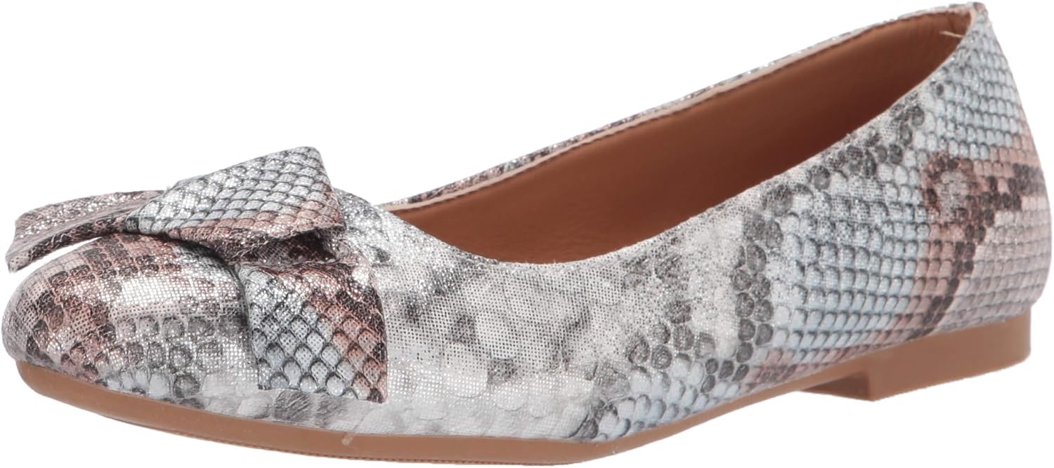 YOKI-GENEVA-47 Women's Suede Ballet Flat with Bow Ribbon Design, Snake, 8.5 M US