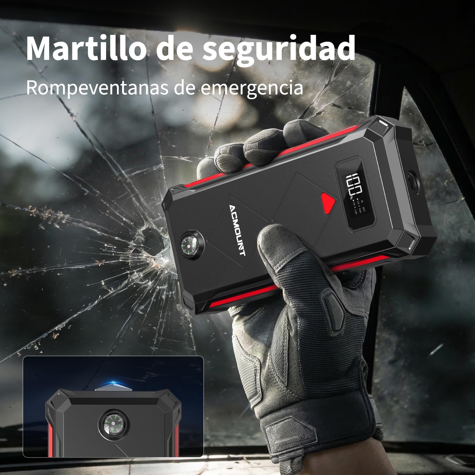 Arrancador de Coches 7000A, Arrancador de Baterias de Coche Booster Bateria 12V (hasta 12L Gasolina y 10L Diésel) con Pantalla LCD, Linterna LED de 600 Lúmenes