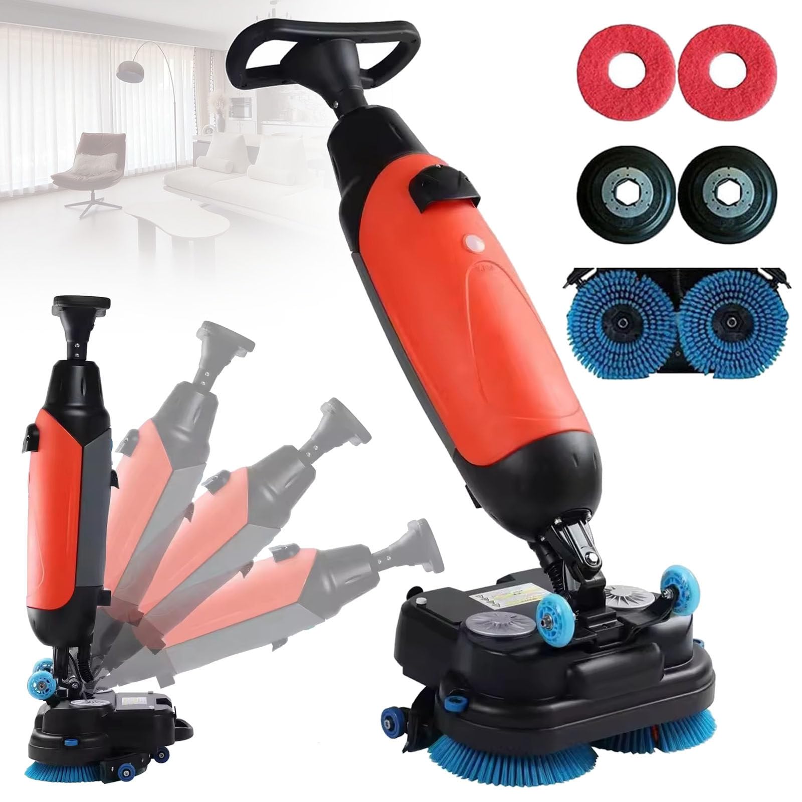 3-in-1-Gewerbe-Scheuersaugmaschine, 43 cm (17 Zoll) Elektrischer Bodenreiniger, 360° Rotierende Doppelbürsten, Für Holzböden, Marmor Und Fliesen, Reinigungsleistung 1208 M²/H