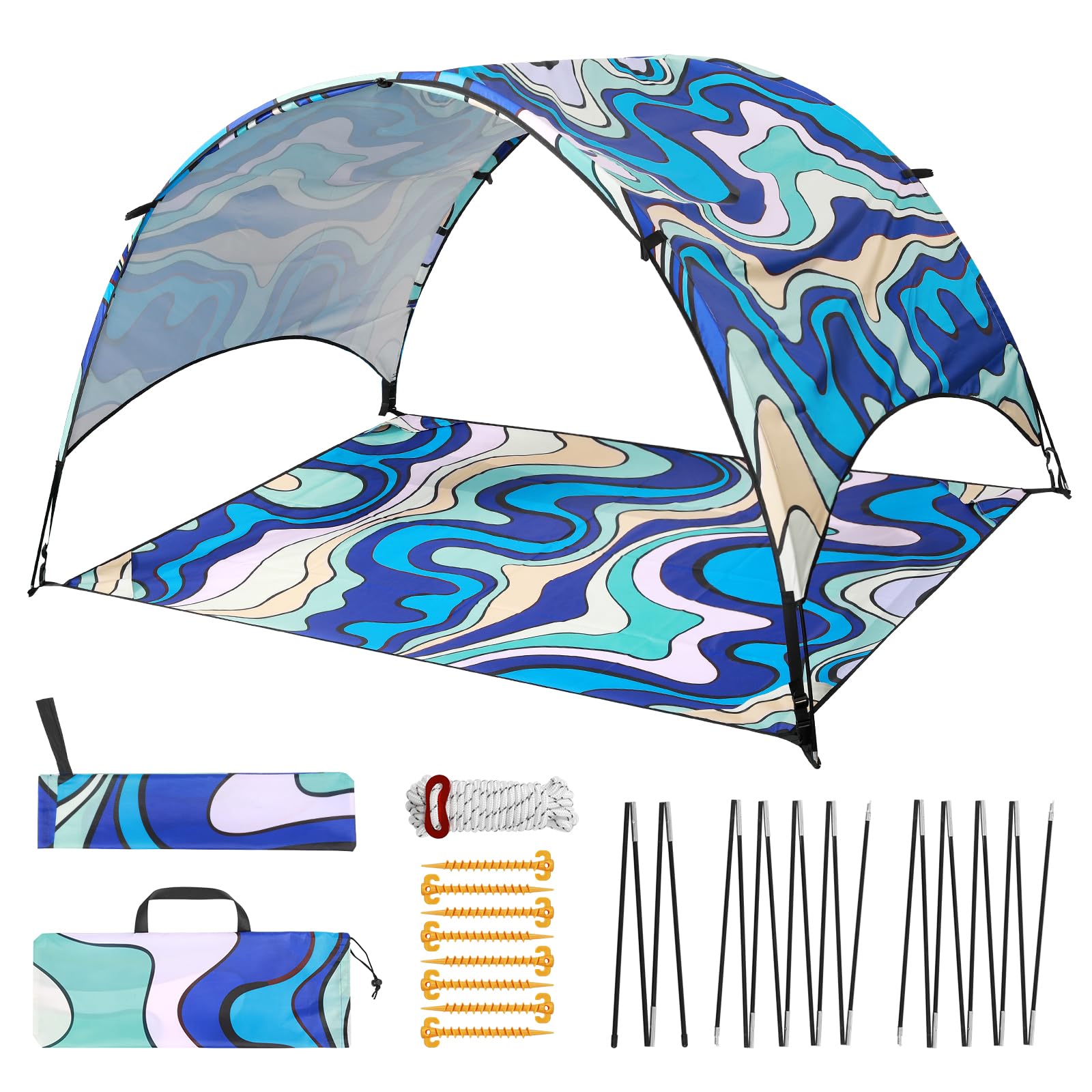 Sloputy Beach Shelter Tent Portable Sun Shade UPF 50+ Lightweight Waterproof Windproof Beach Canopy Includes Sand Anchors with Carry Bag for Families, Kids, and Adults in Beach Camping