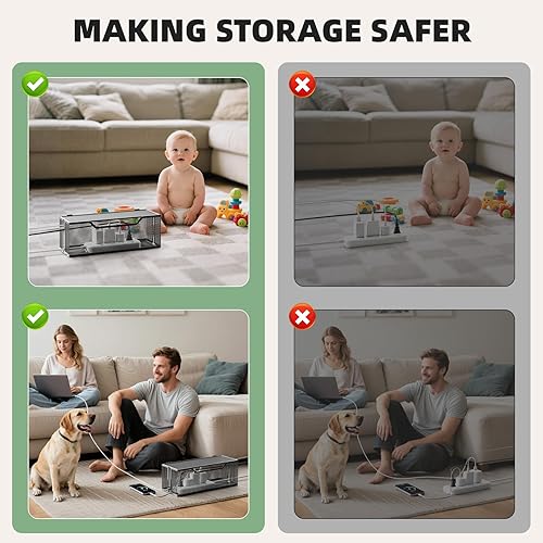 Miniatura 4 de Marbrasse Paquete de 3 cajas de organización de cables, caja organizadora de cables de malla metálica para cables de TV, ocultación eléctrica,