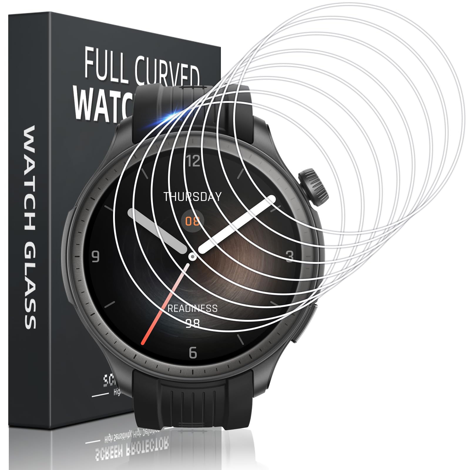 Pnakqil 8 Piezas Protector de Pantalla para Amazfit Balance Cristal Templado,Ultra HD Resistente a los Arañazos Sin Burbujas Vidrio Película Protectora para Amazfit Balance